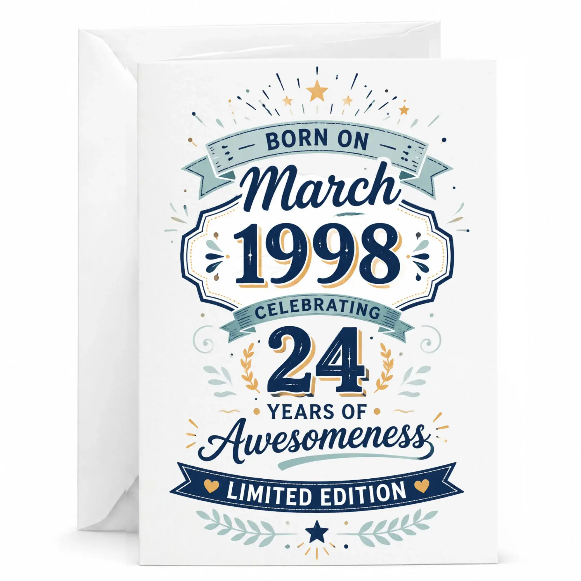 Birthday Card Born on March 1998 Celebrating 24 Years of Awesomeness Greeting Card for Milestone Birthday Celebration