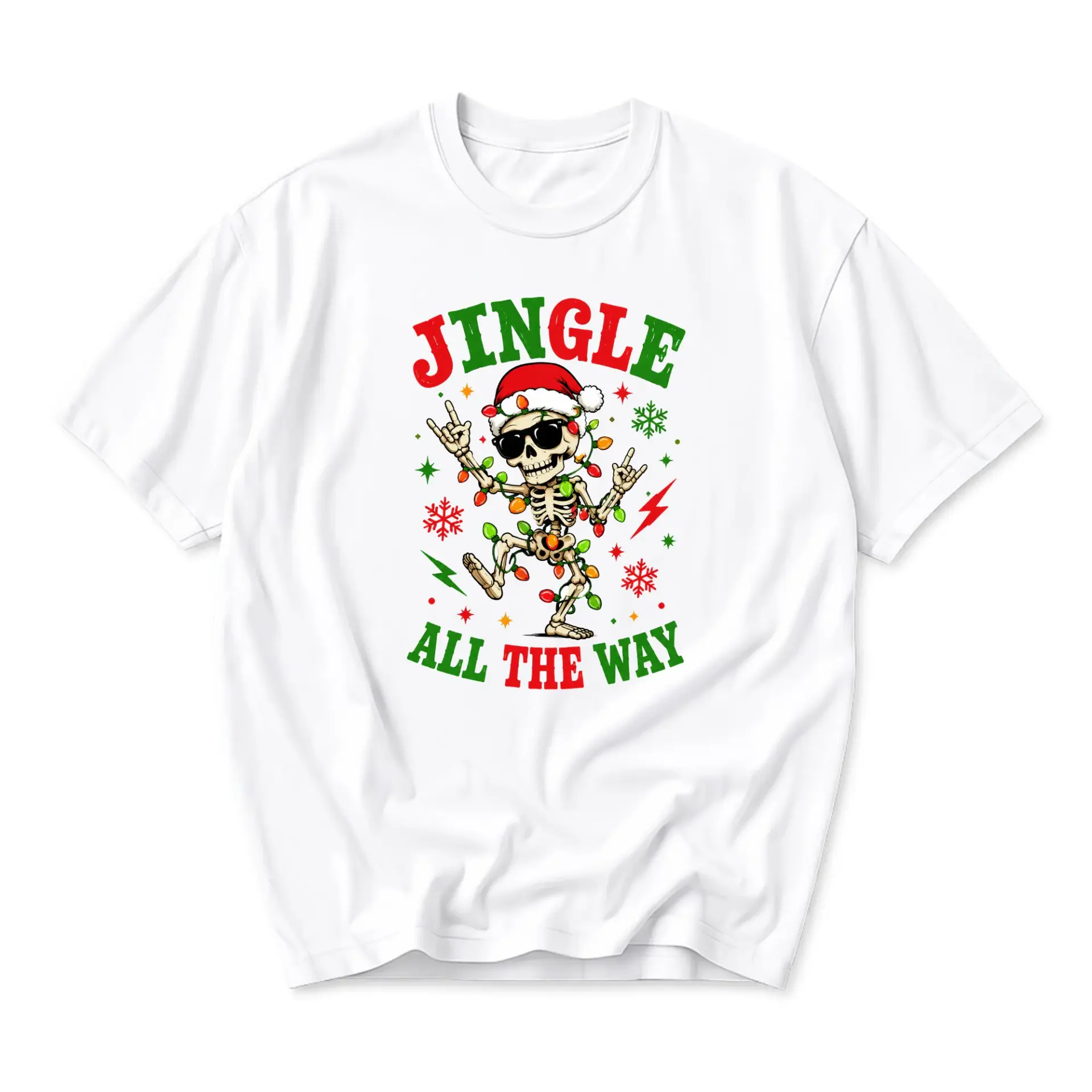Funny Shirt Jingle All the Way Dancing Skeleton Christmas Graphic Tee Unisex Casual Crew Neck Holiday Apparel