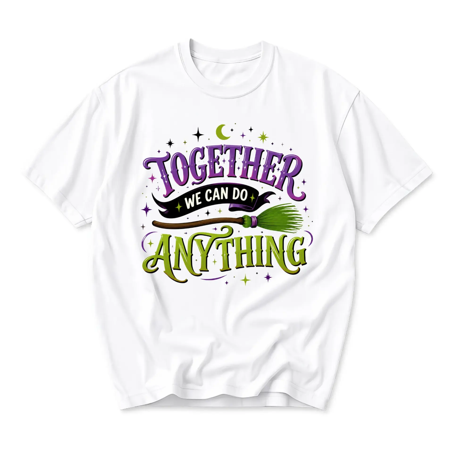 Graphic Tee Together We Can Do Anything Witchy Broomstick Design Casual Unisex Crew Neck Short Sleeve Cotton T-Shirt