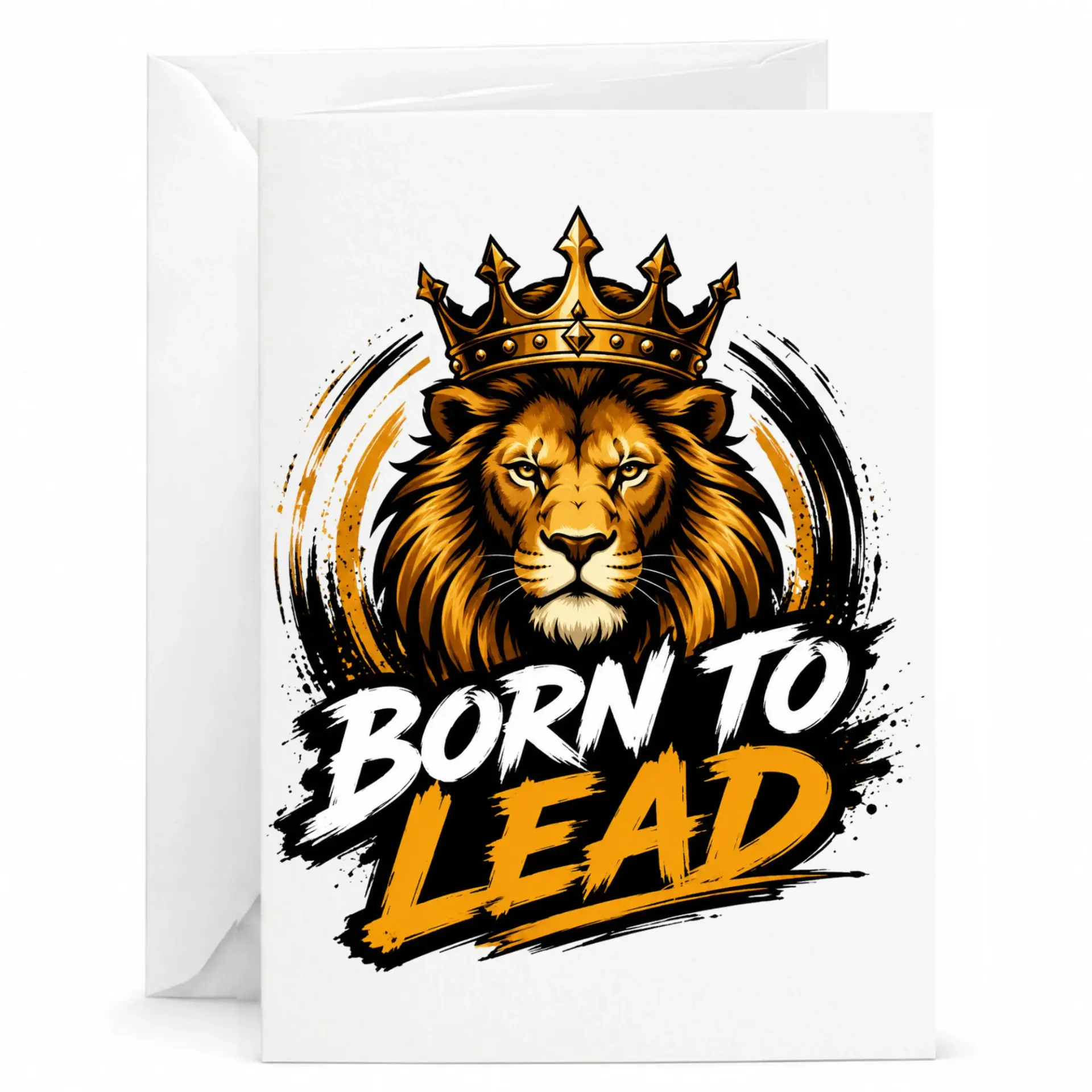 Greeting Card Born to Lead Lion Crown Artwork Professional Stationery for Personal Messages and Encouragement
