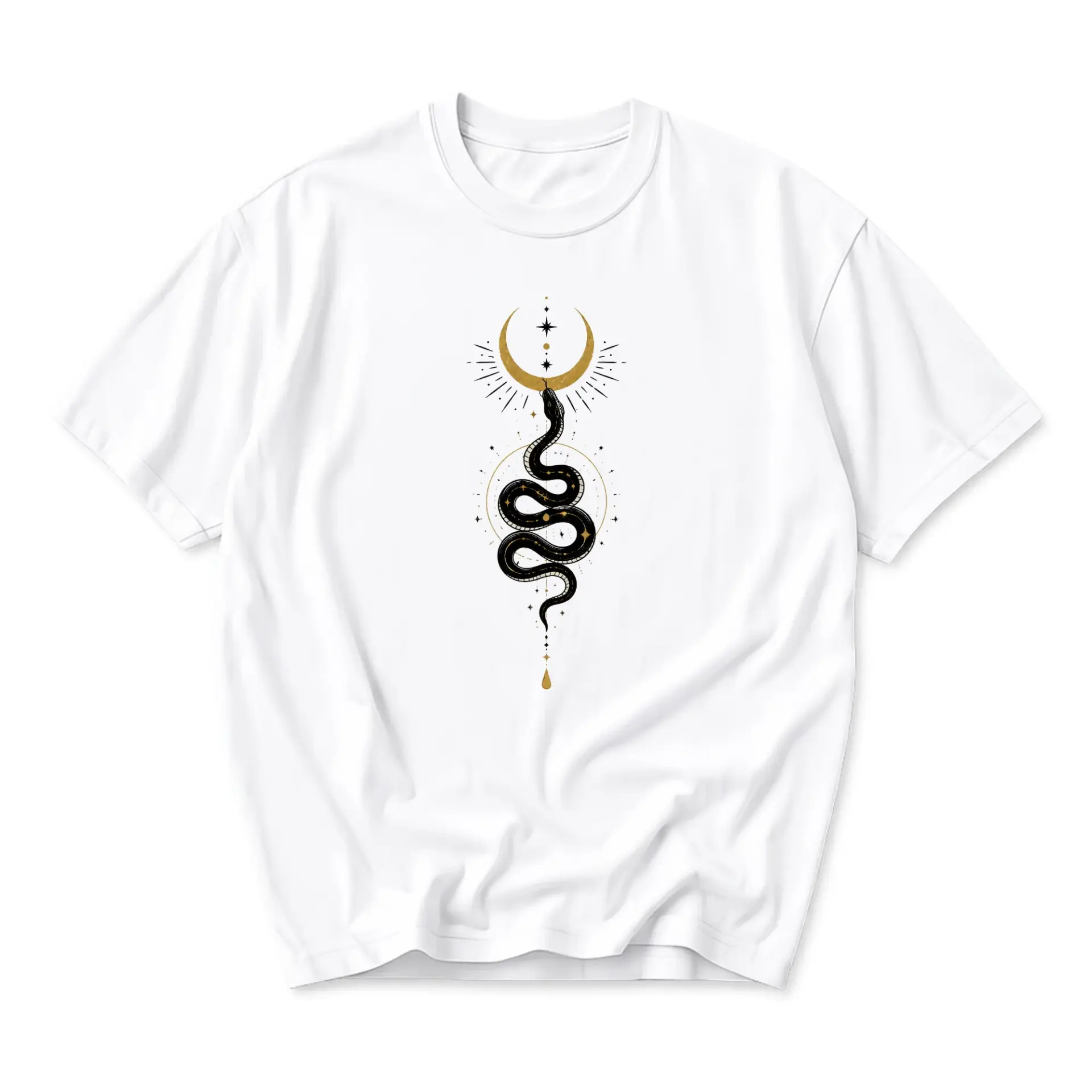 Graphic Tee Celestial Snake Moon Print Unisex Crew Neck Casual Shirt Comfortable Cotton Blend Short Sleeve Top