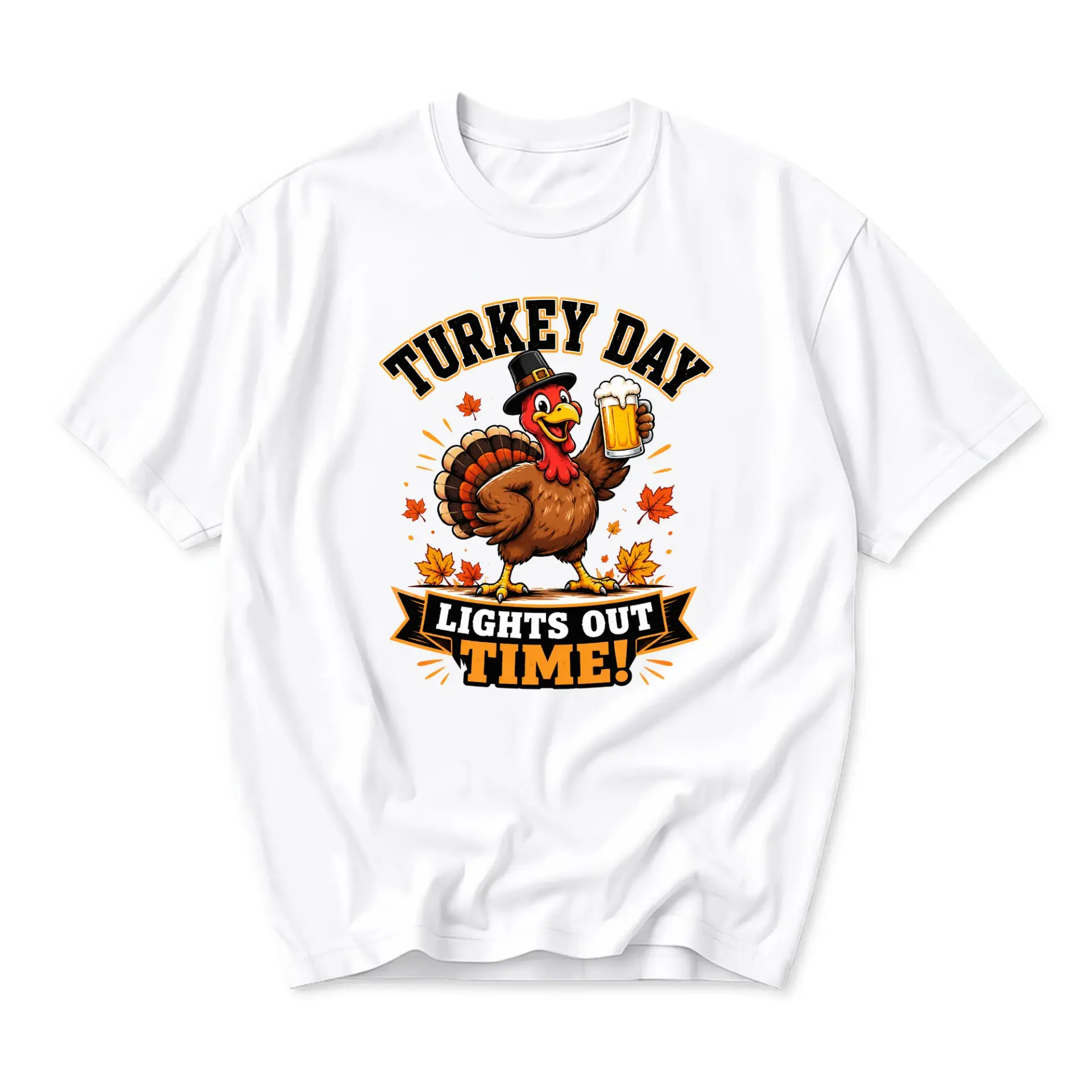 Funny Shirt Turkey Day Lights Out Time Graphic Tee Casual Short Sleeve Crew Neck Unisex Holiday Celebration Apparel