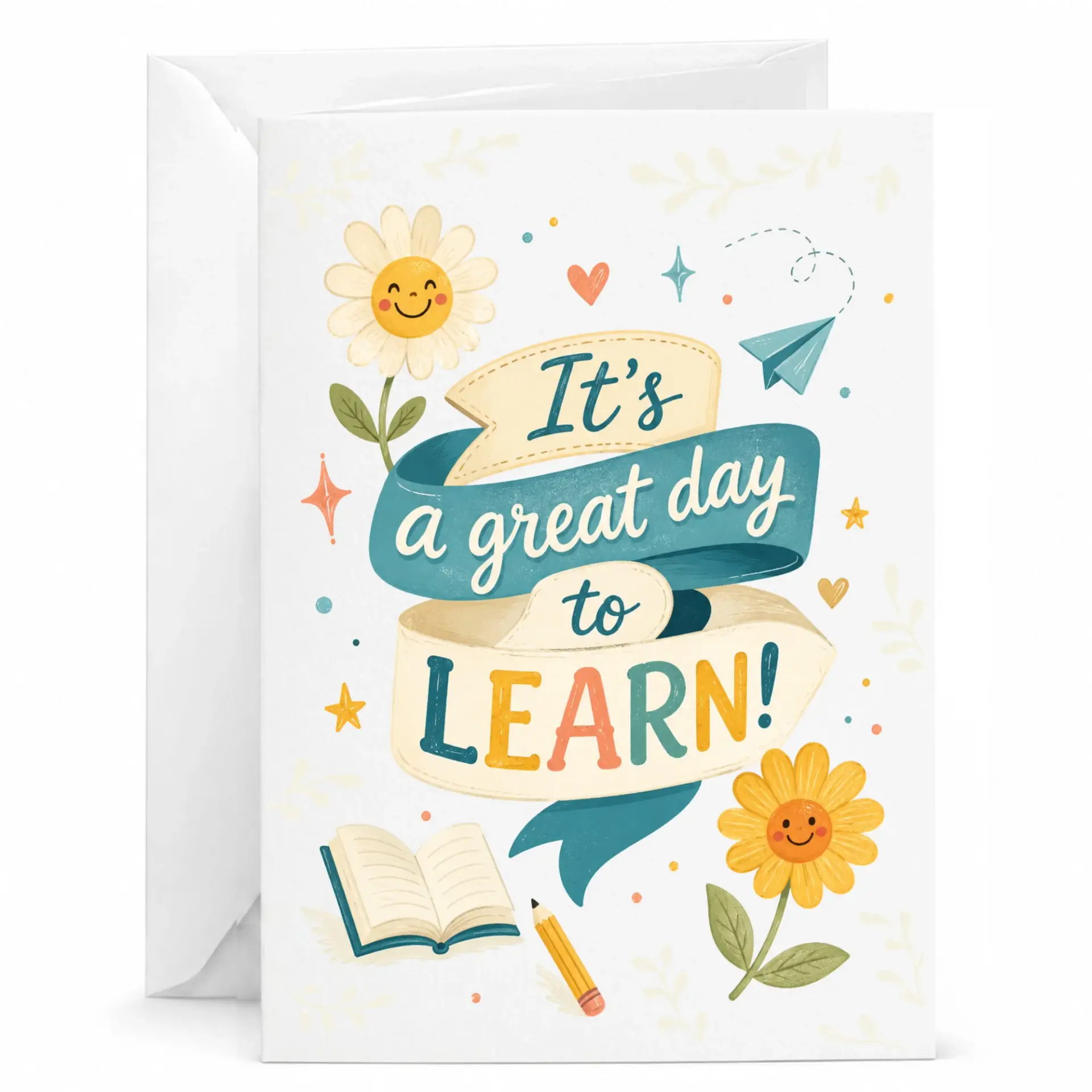 Greeting Card It Is a Great Day to Learn Inspirational Stationery Note with Matching White Envelope for Any Occasion