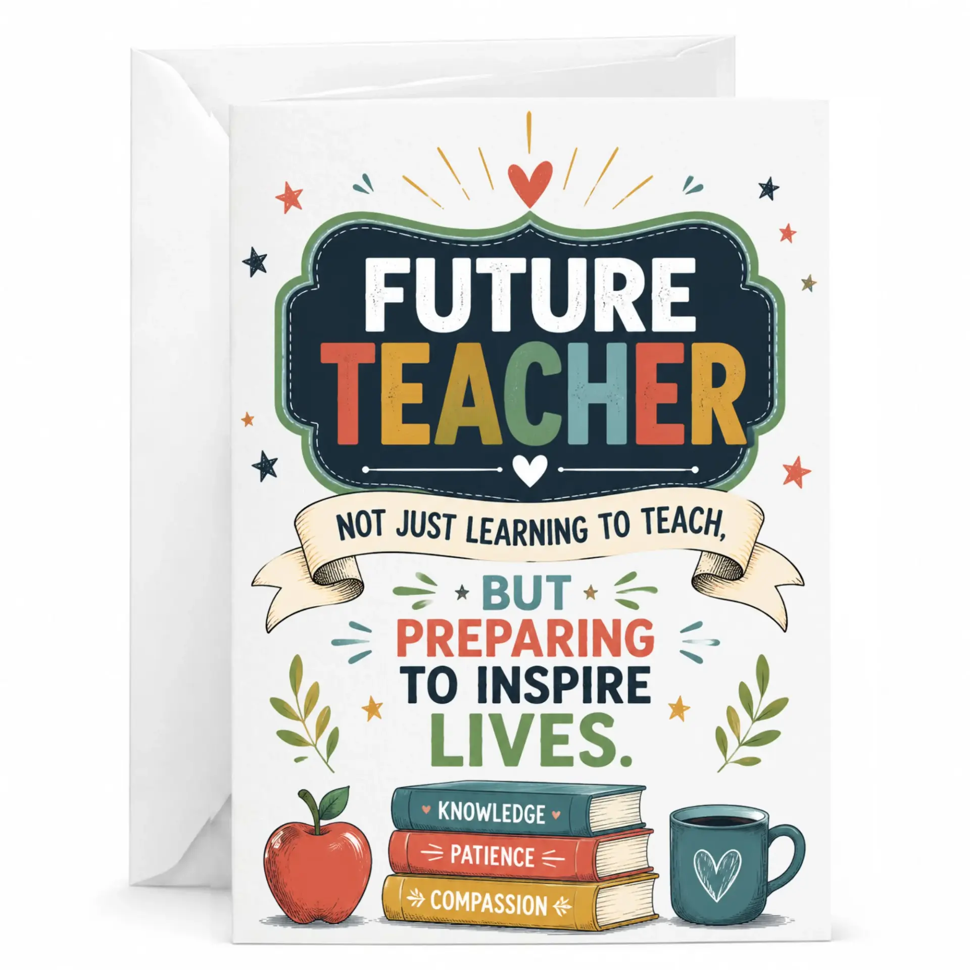 Inspirational Future Teacher Greeting Card for Education Appreciation and Encouragement with Matching White Envelope