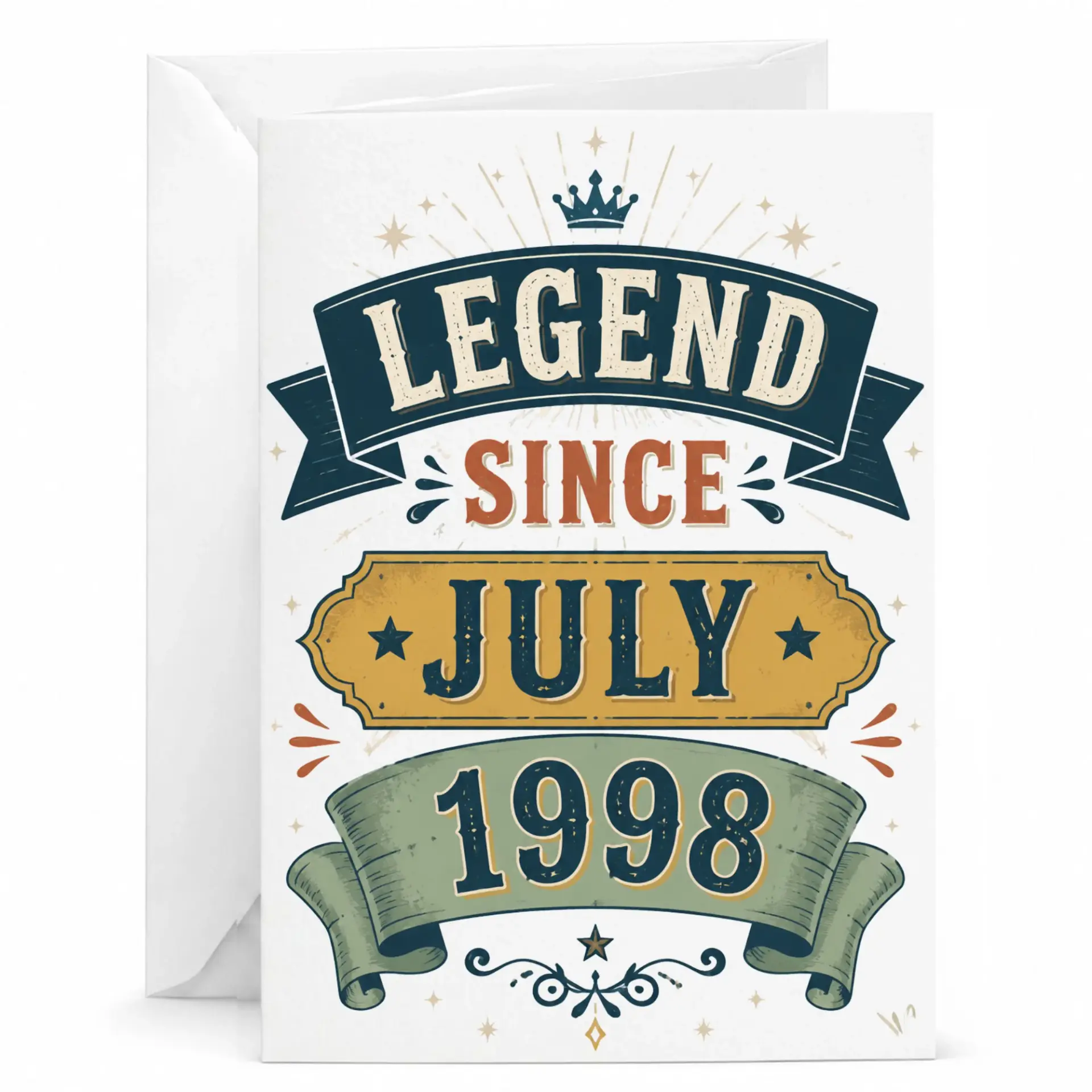 Birthday Card Legend Since July 1998 Vintage Style Greeting Card with Envelope for Milestone Anniversary Celebration