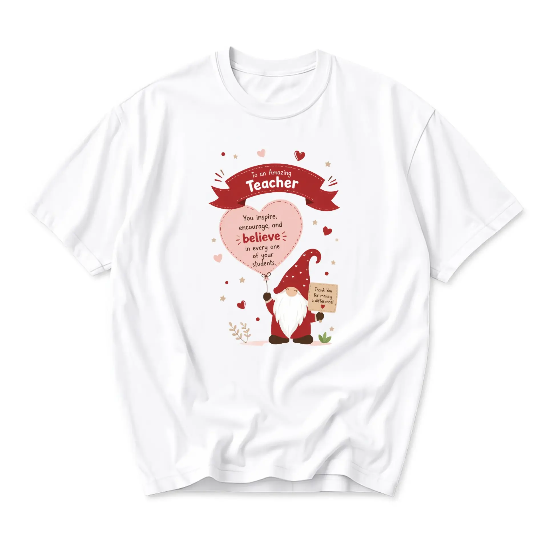 Graphic Tee to an Amazing Teacher Inspirational Gnome Print Unisex Casual