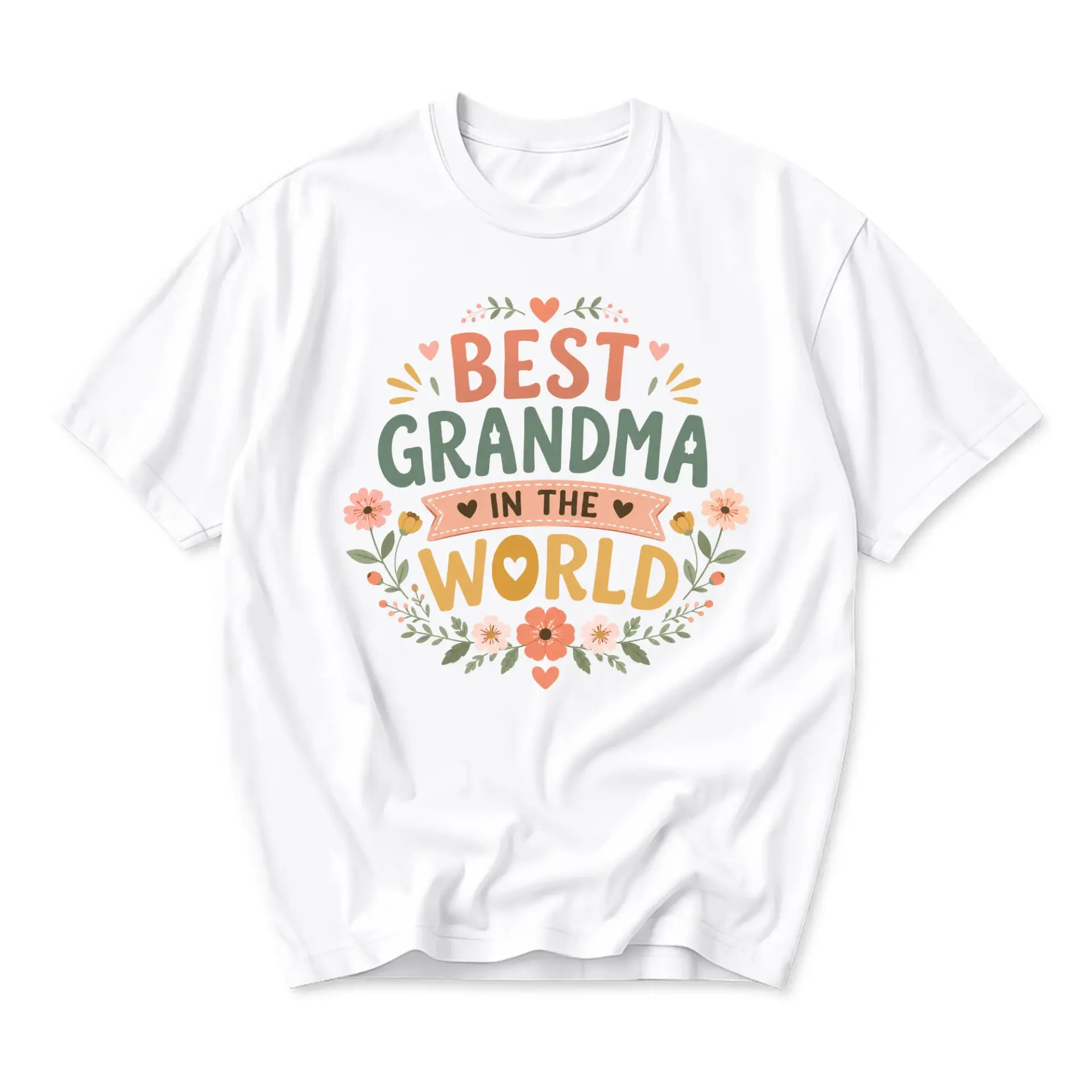 Graphic Tee Best Grandma in the World Floral Design Unisex Crew Neck Soft