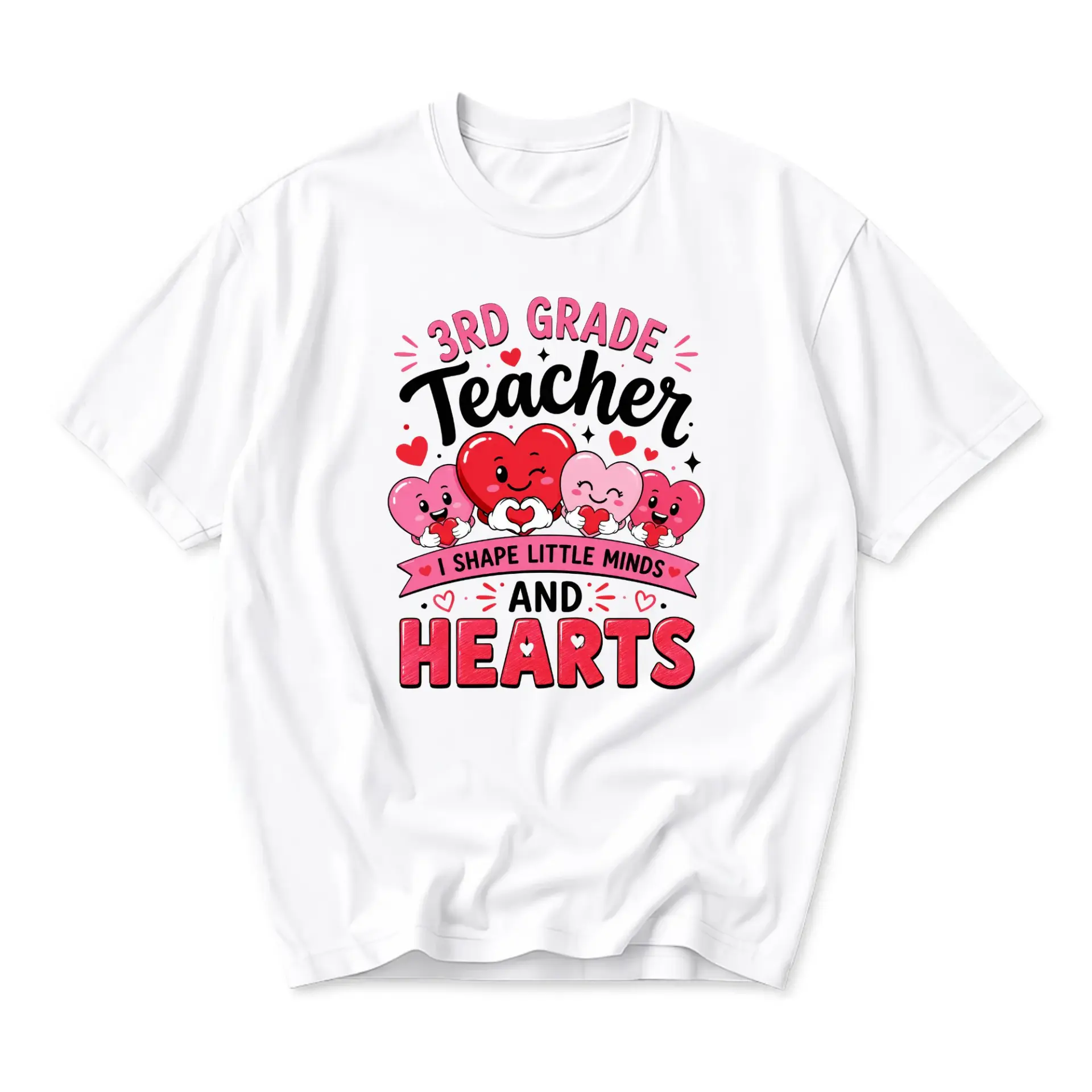 Funny Shirt 3rd Grade Teacher I Shape Little Minds and Hearts Graphic Printed Unisex Casual Crew Neck Apparel