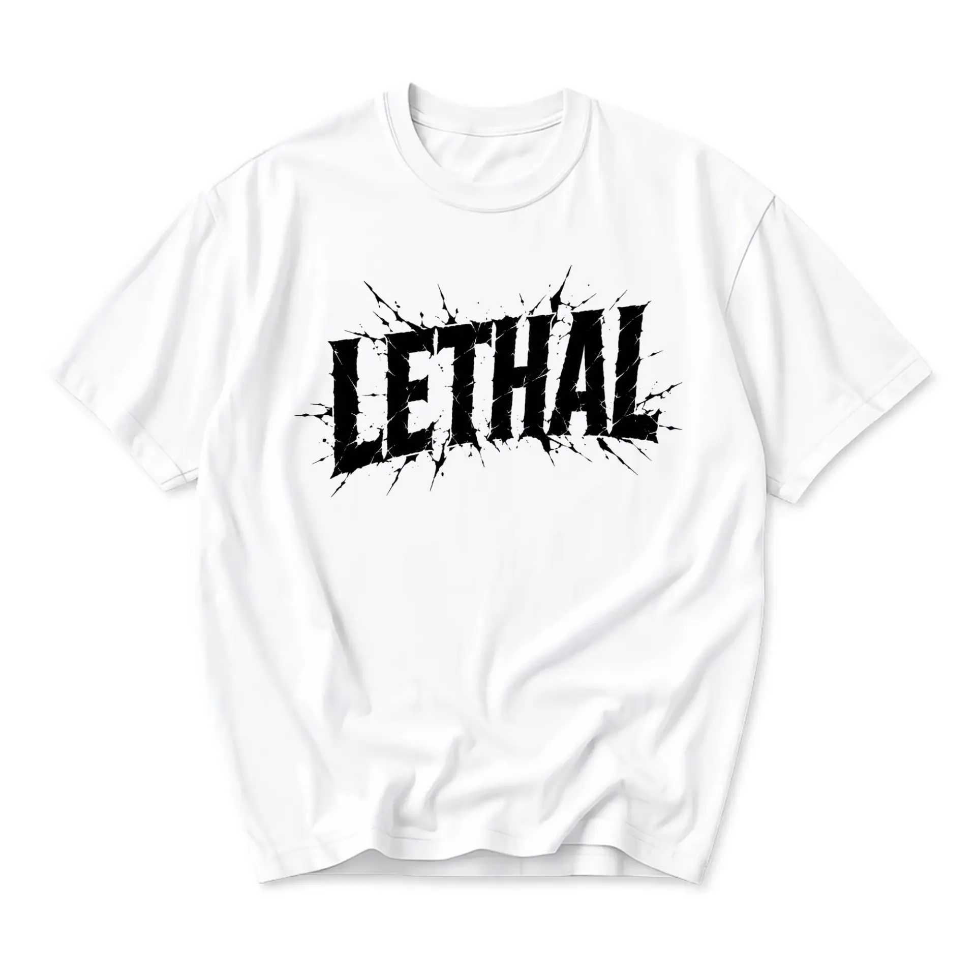 Graphic Tee Lethal Text Print Unisex Casual Short Sleeve Crew Neck Cotton Blend Shirt for Everyday Wear and Style