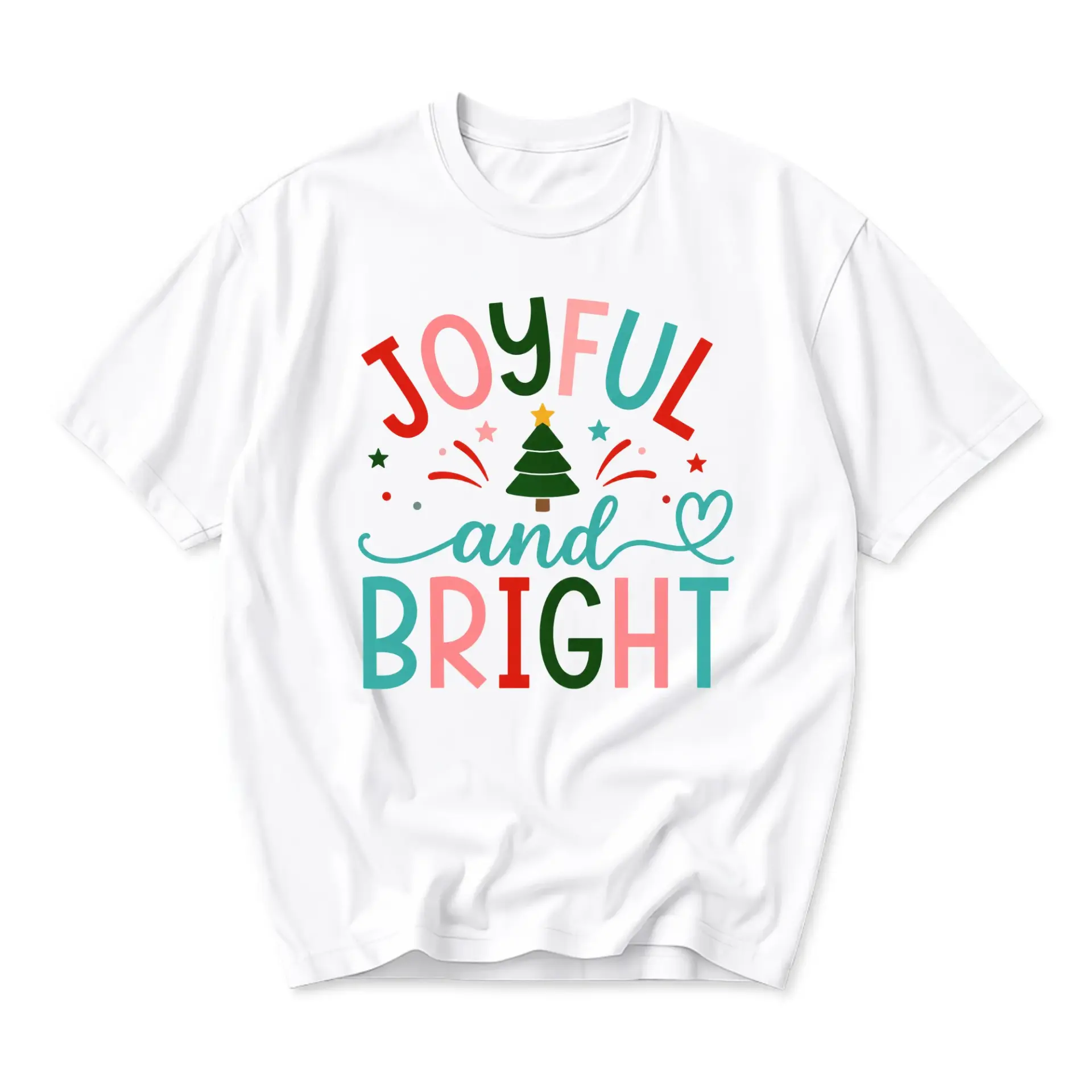 T-shirt Joyful and Bright Graphic Tee Holiday Inspired Casual Unisex Crew Neck Seasonal Cotton Blend Apparel Top