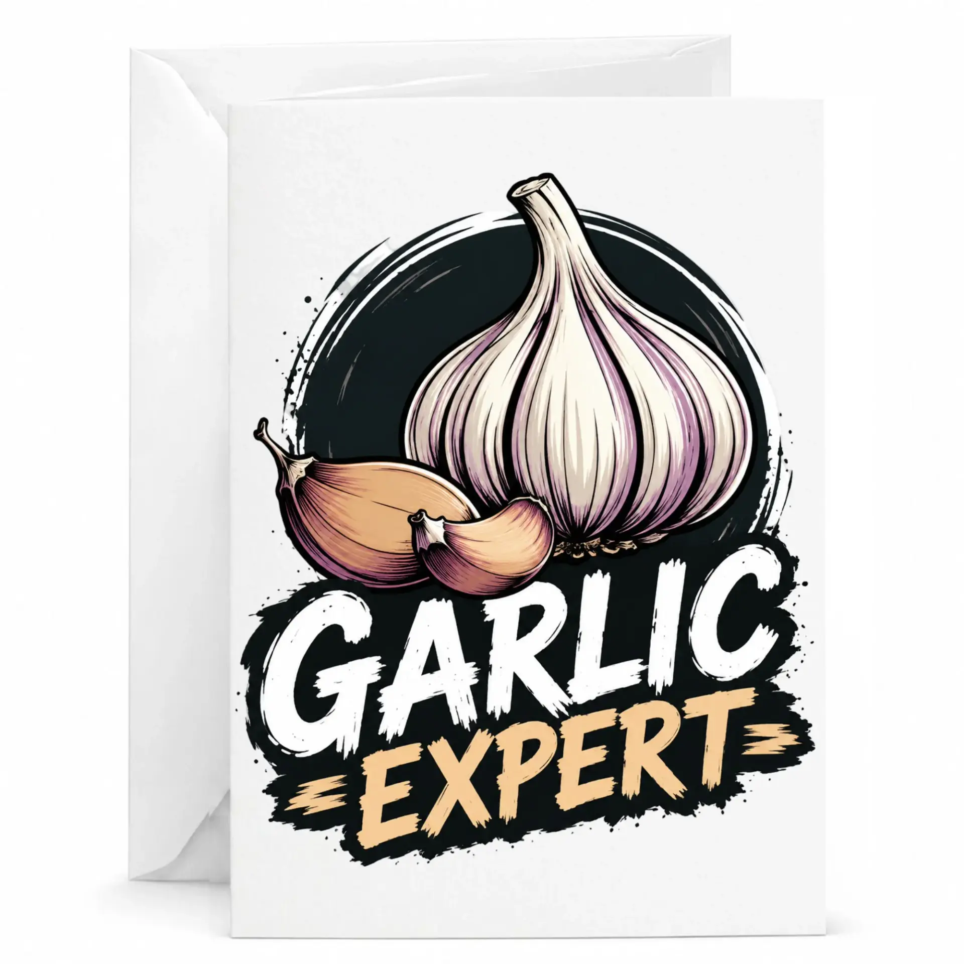 Greeting Card Garlic Expert Funny Food Lover Gift for Chefs and Home Cooks with Matching Envelope 5x7 Inches