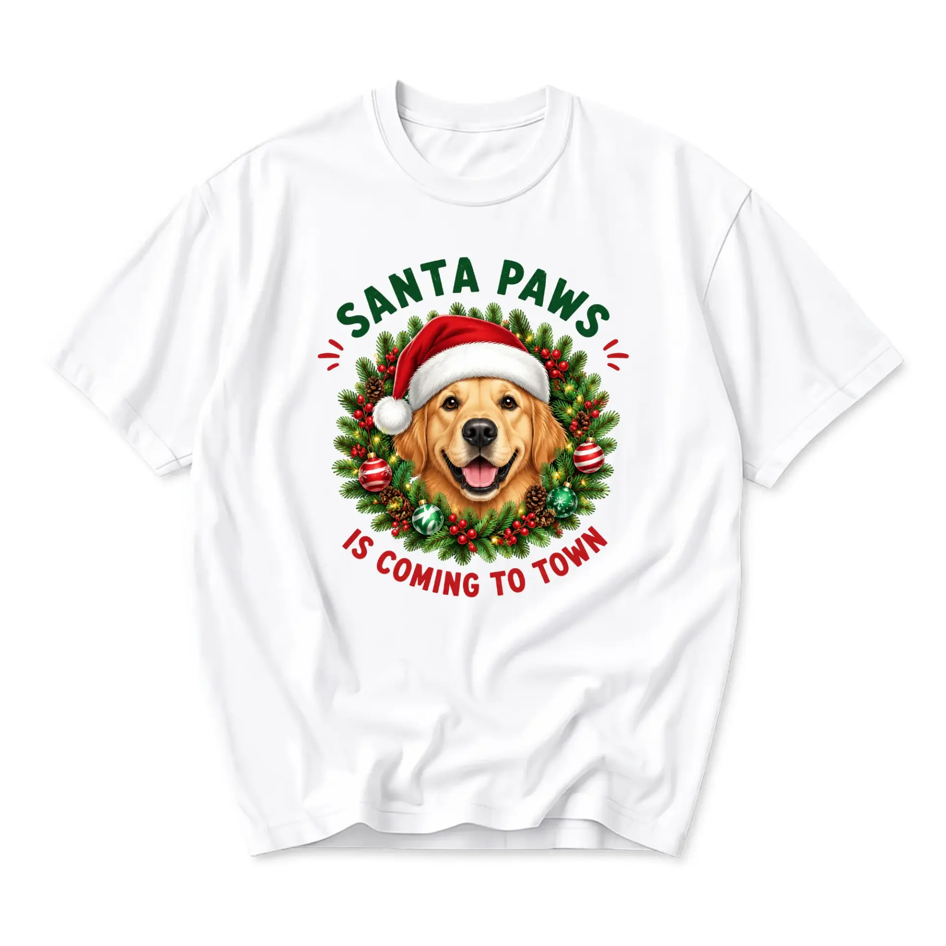 Funny Shirt Santa Paws Is Coming to Town Graphic Tee Unisex Holiday Crew