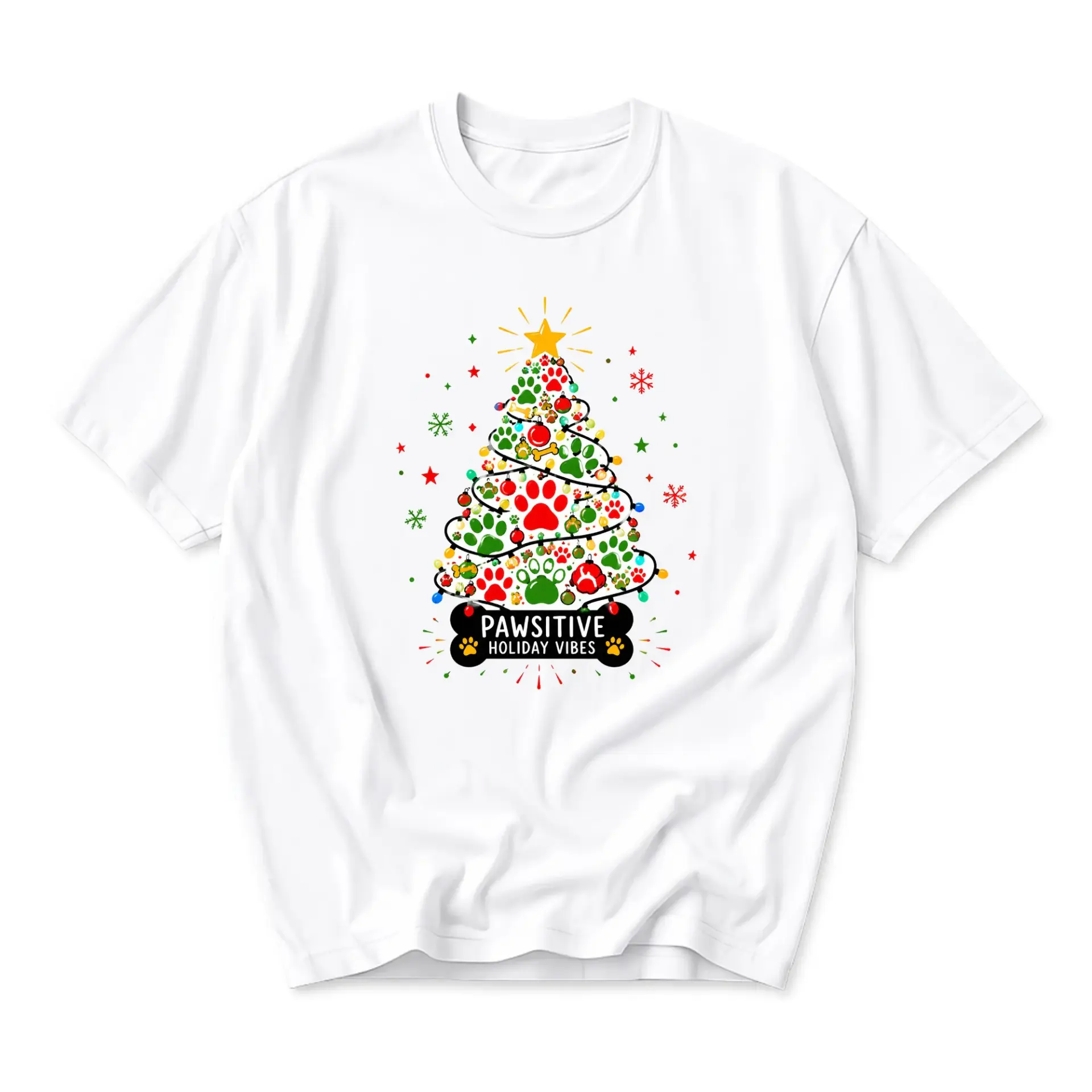 Graphic Tee Unisex Paw Print Christmas Tree Shirt Pawsitive Holiday Cute