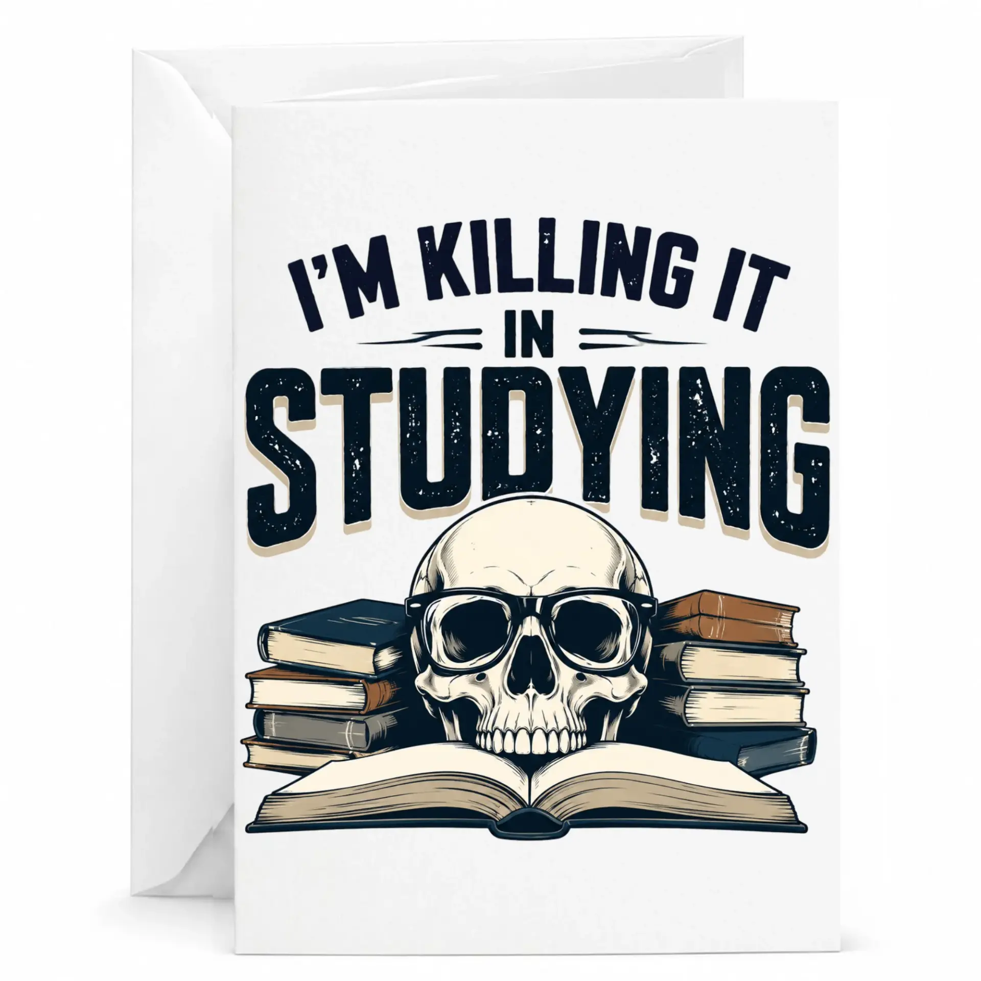 Personalized Greeting Card Funny Study Gift with Skull and Book