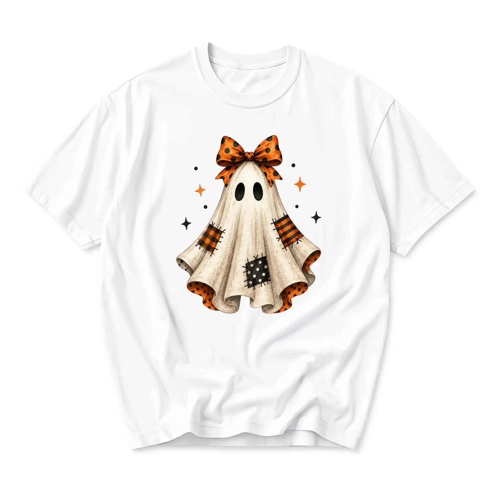 Graphic Tee Cute Ghost with Polka Dot Bow Halloween Print Unisex Casual Short Sleeve Crew Neck Cotton Blend Shirt