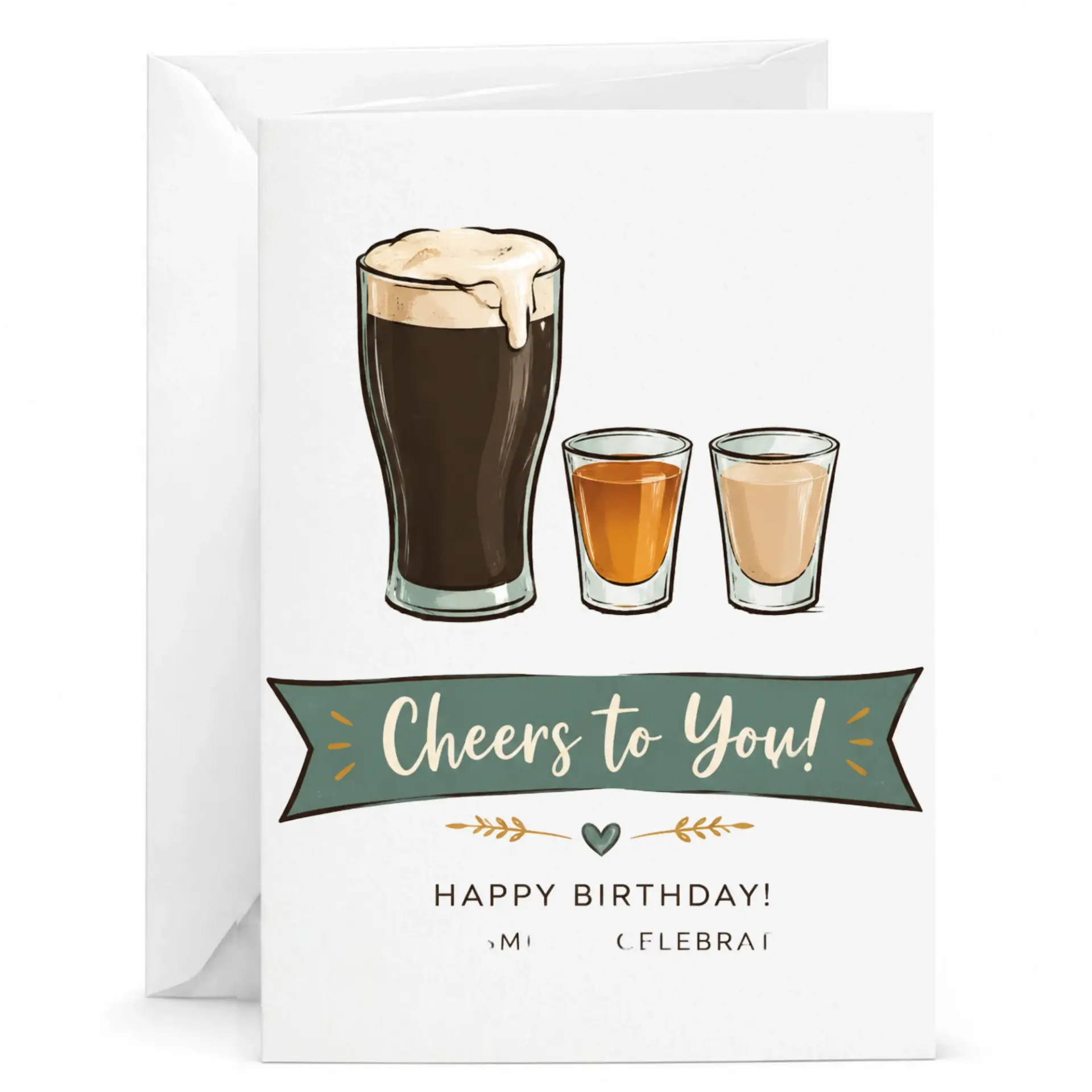 Birthday Card Funny Beer and Shots Illustration Cheers to You Greeting for Friends Family Members