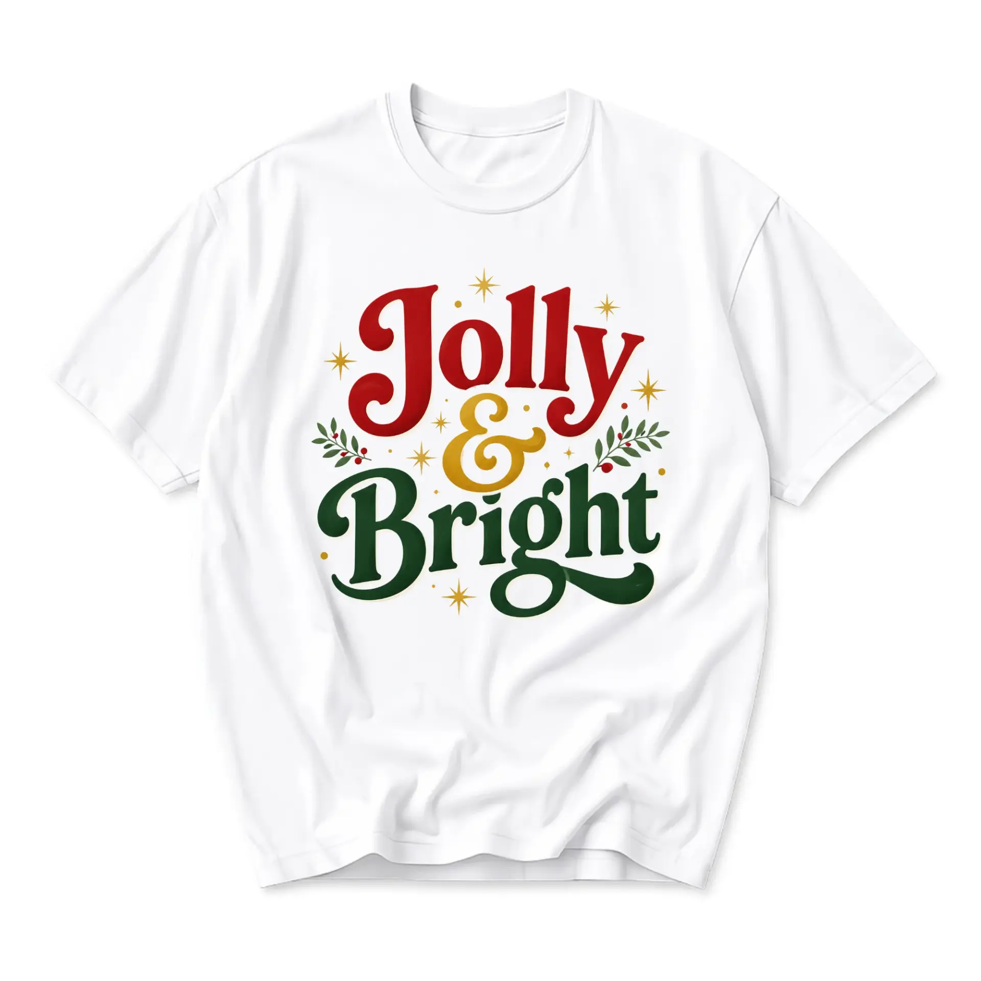 Graphic Tee Jolly and Bright Holiday Quote Unisex Crew Neck Short Sleeve