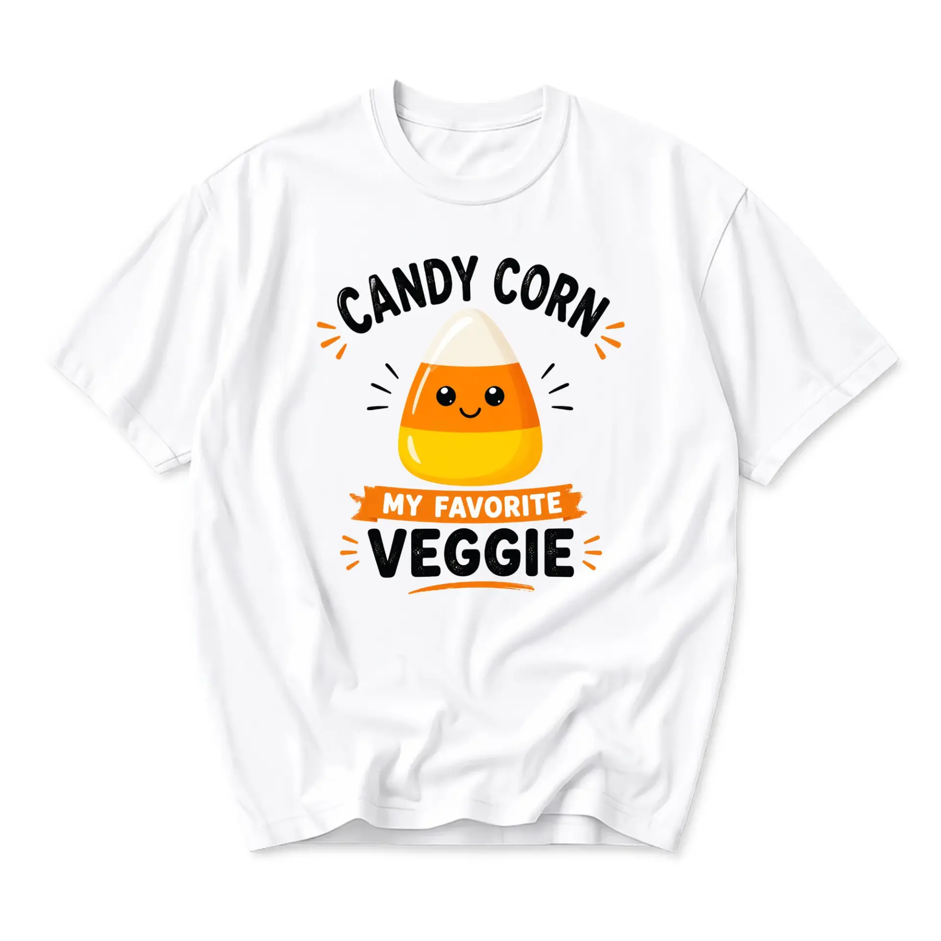 Funny Shirt Candy Corn My Favorite Veggie Graphic Tee Unisex Short Sleeve Crew Neck Casual Cotton Blend Apparel White