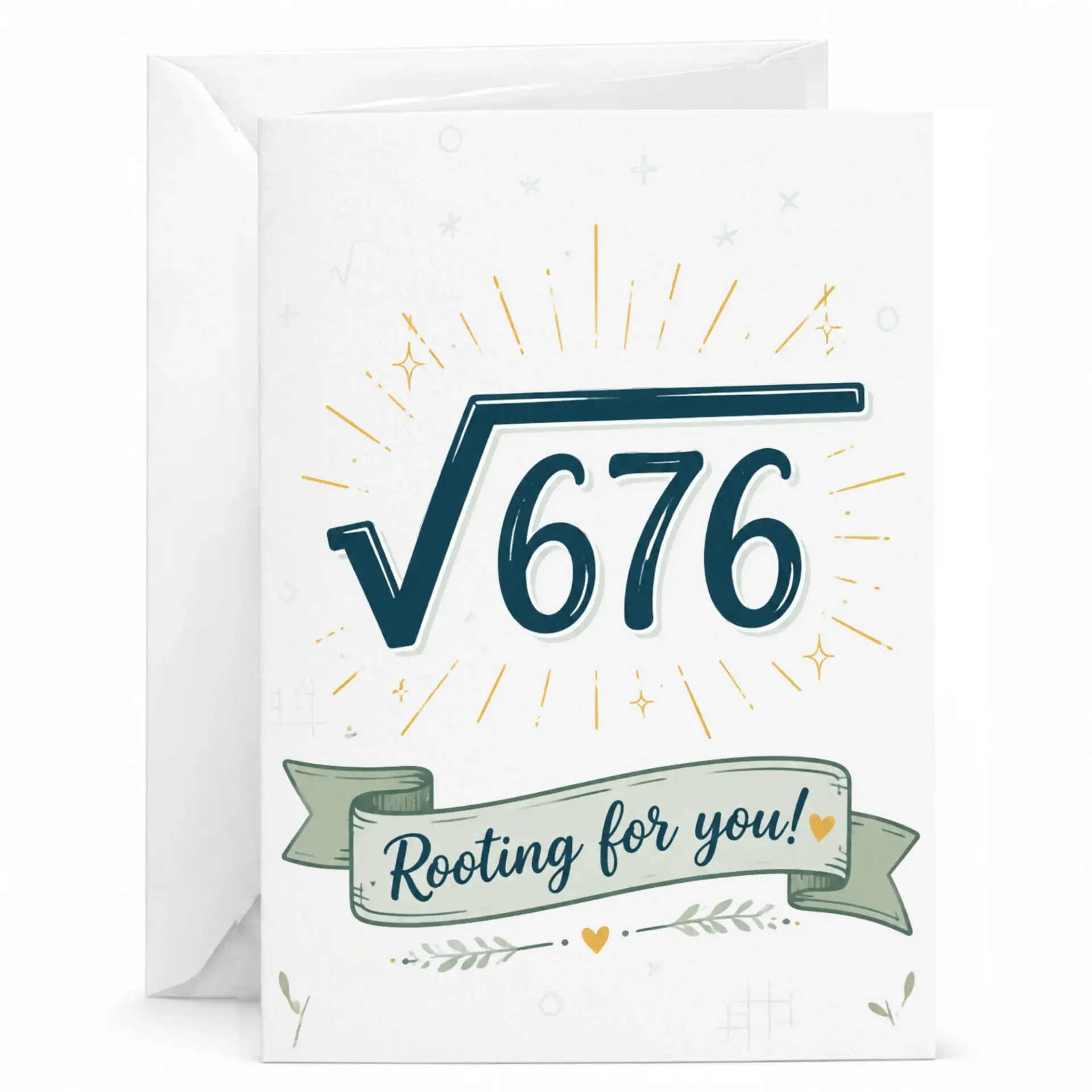 Funny Math Rooting for You Greeting Card, Square Root Pun Encouragement Card, Clever Encouragement Stationary for Friends