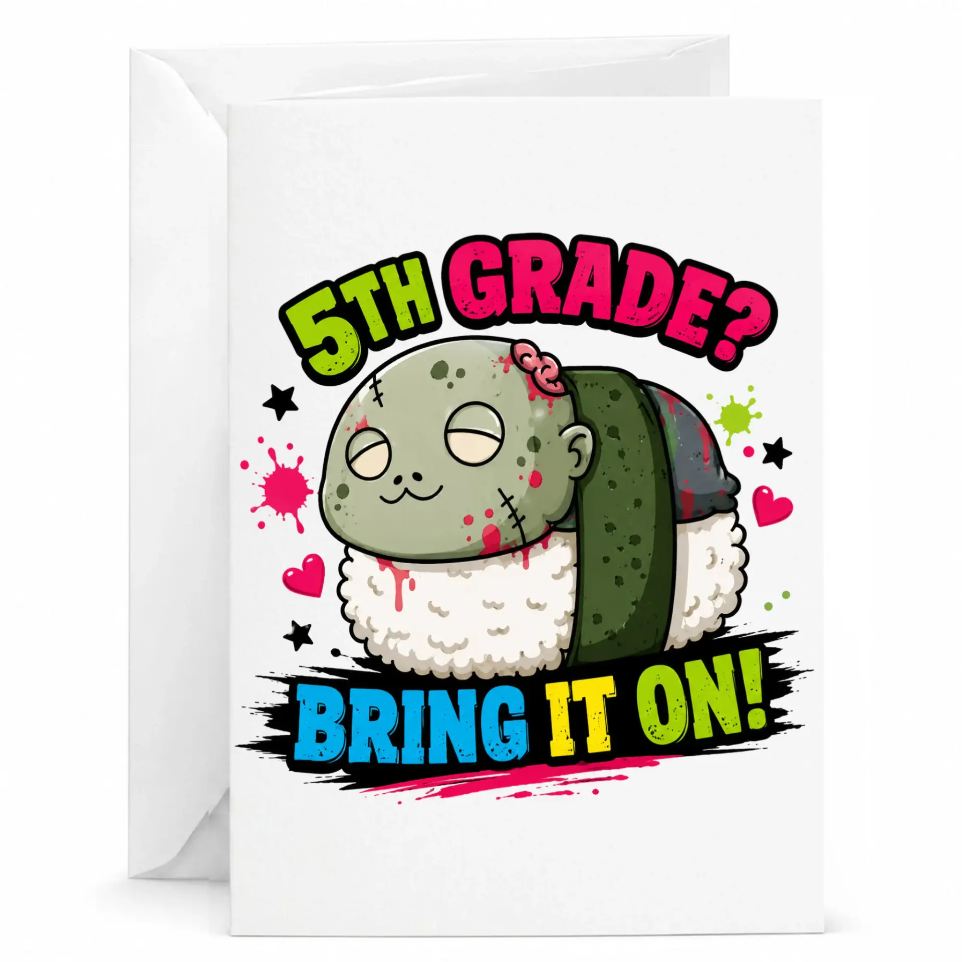 Funny Greeting Card 5th on Zombie Sushi Design for Milestone Congratulations and Encouragement Occasions