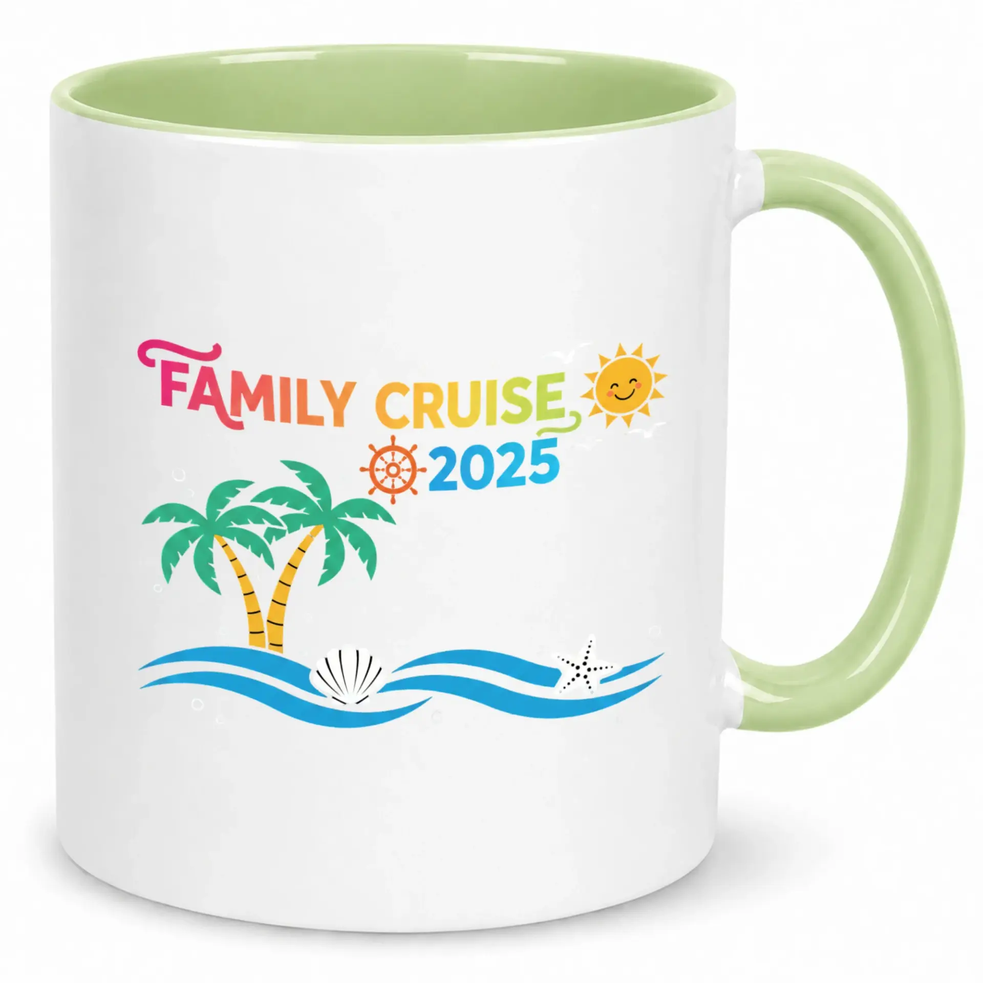 Family Cruise 2025 Coffee Mug Tropical Vacation Souvenir Drinkware Beach Themed Ceramic Cup with Trees and Design