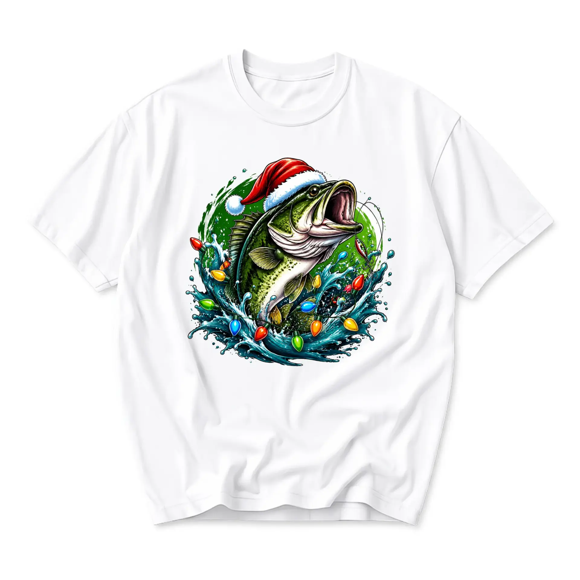 Funny Shirt Christmas Fish Unisex Graphic Tee Holiday Fishing Theme Casual Cotton Apparel Short Sleeve Top