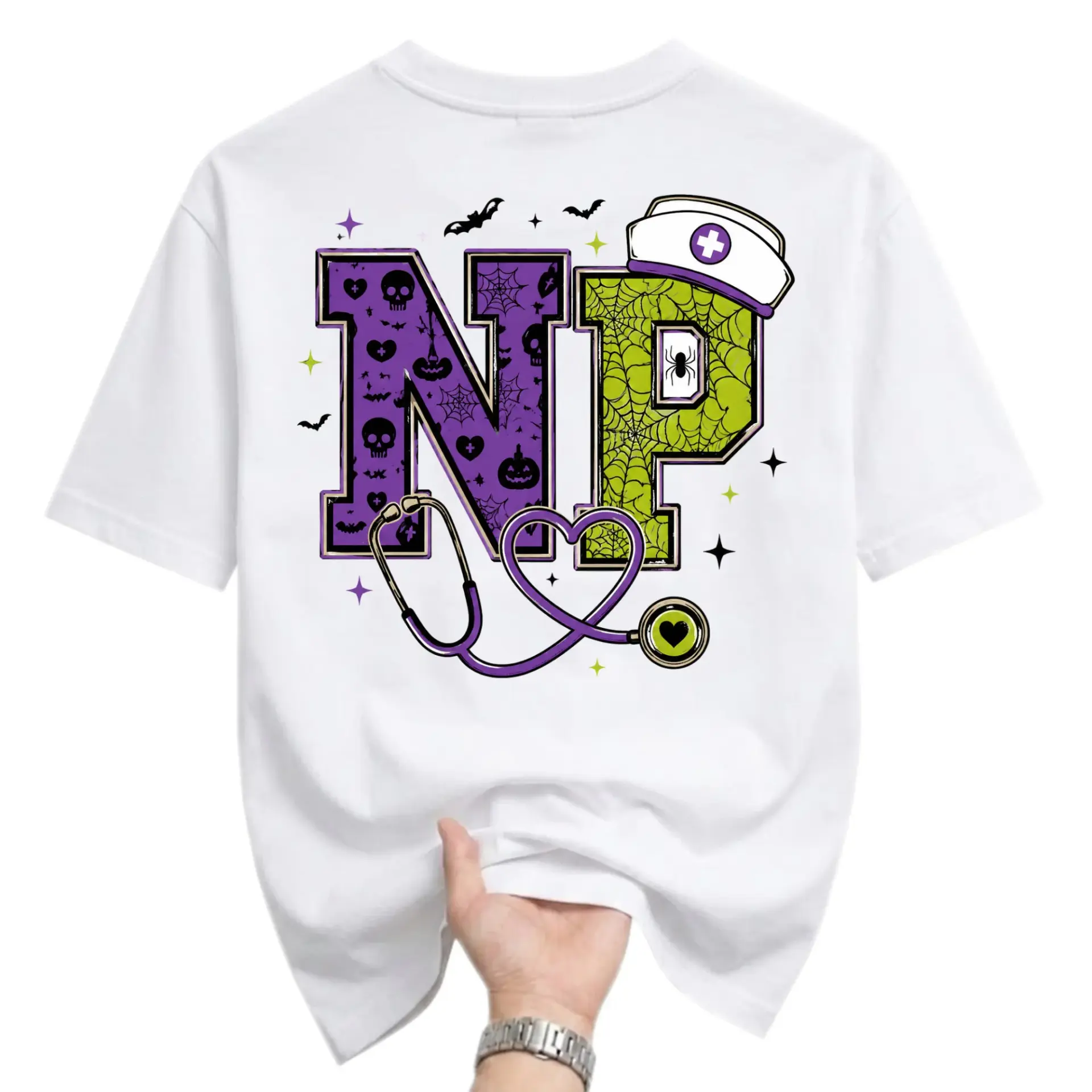 T-shirt Graphic Tee Nurse Practitioner Np Halloween Theme Print Unisex Casual Crew Neck Comfortable Cotton Blend Shirt