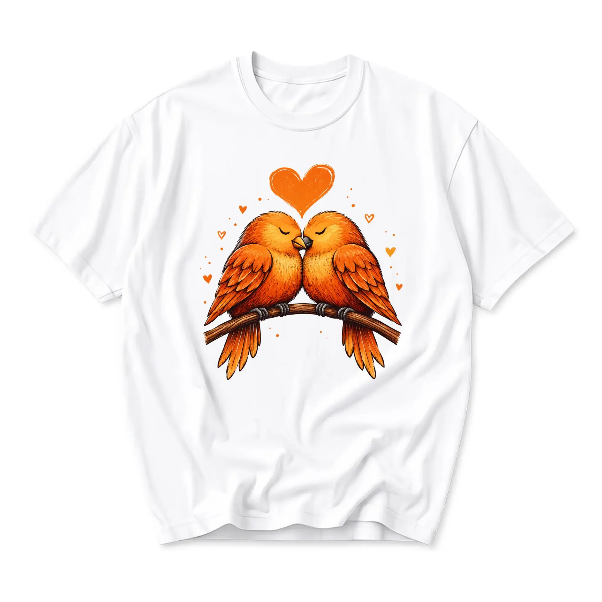 Graphic Tee Lovebirds Illustration Unisex T-Shirt Casual Cotton Blend Crew Neck Everyday Apparel Romantic Print