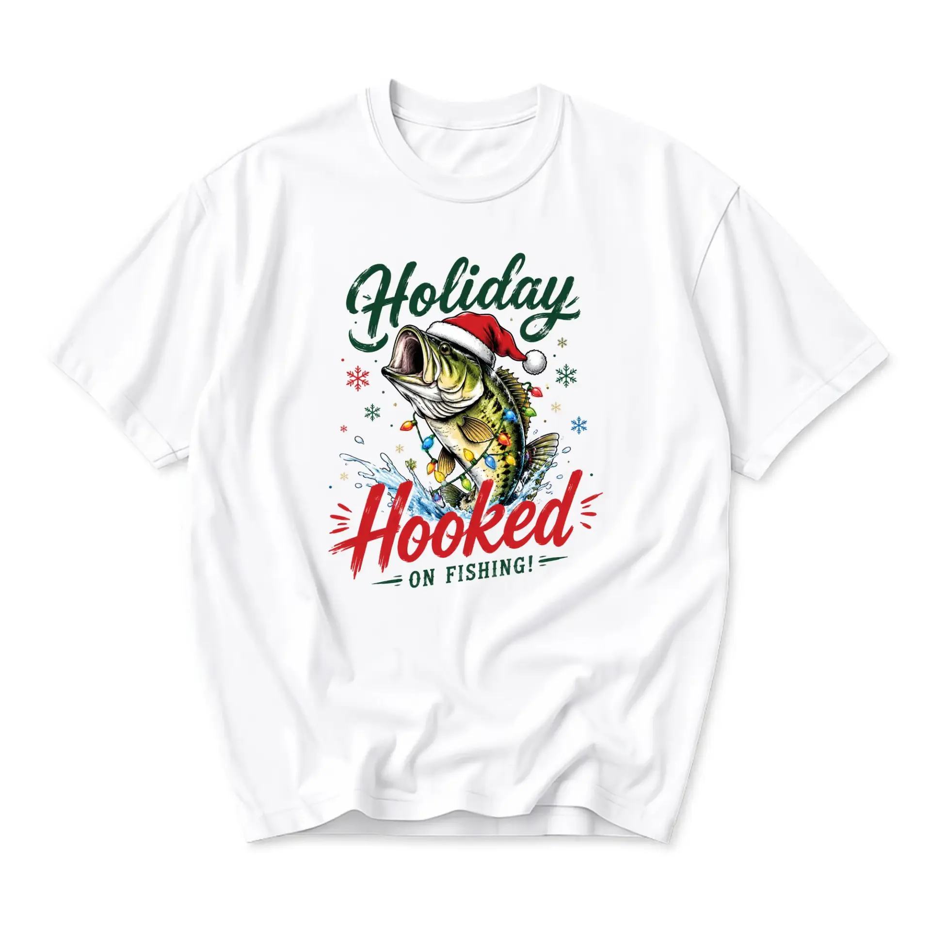 Graphic Tee Holiday on Fishing Unisex Shirt Funny Christmas Fish Design Casual Cotton Blend Crew Neck Apparel
