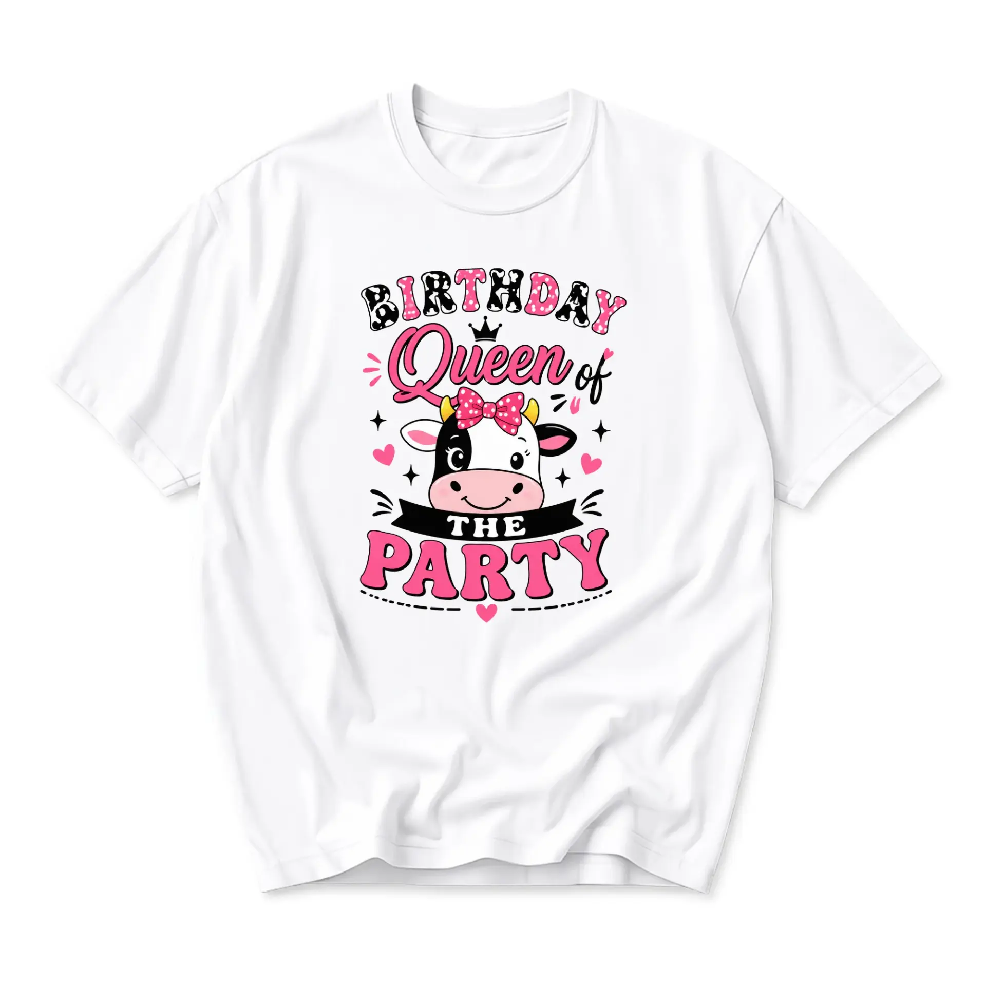 Funny Shirt Birthday Queen of the Party Cow Graphic Tee Casual Summer Top