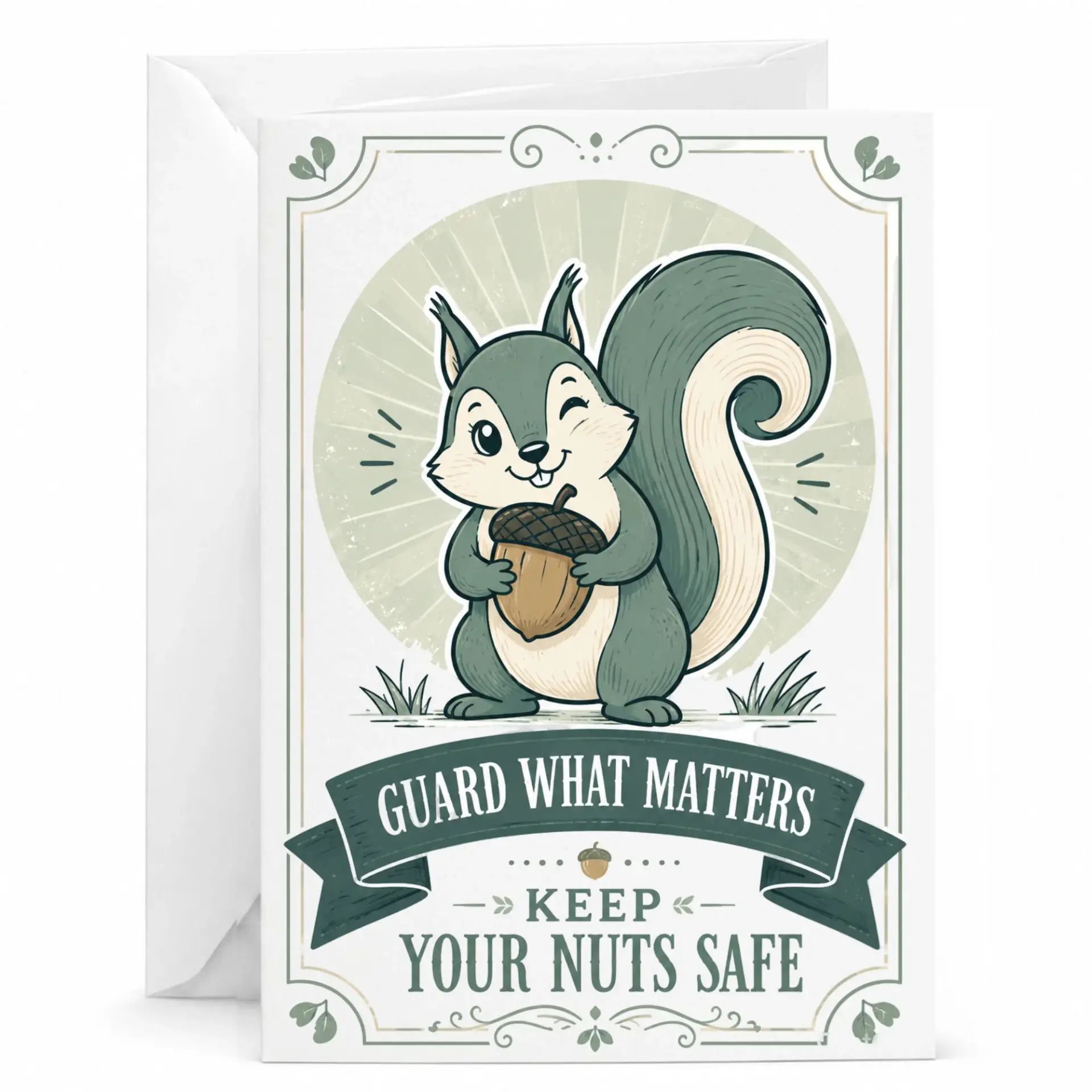 Funny Squirrel Greeting Card with Envelope Guard What Matters Keep Your Nuts Illustration Note for Friends