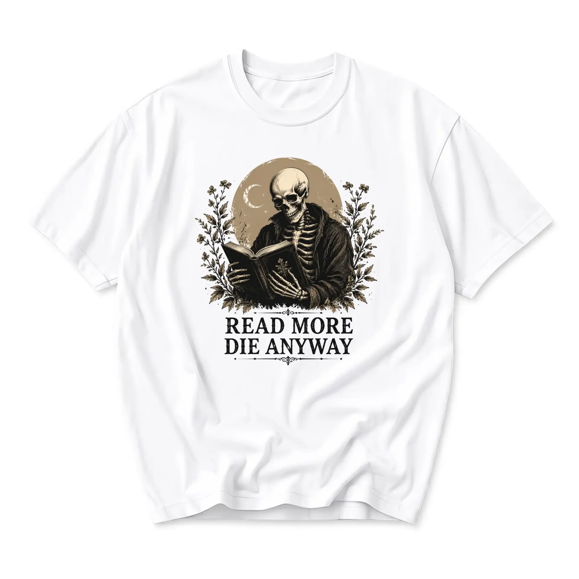 Graphic Tee Read More Die Anyway Skeleton Reading a Book Unisex Crew Neck Casual Cotton Blend Short Sleeve Shirt