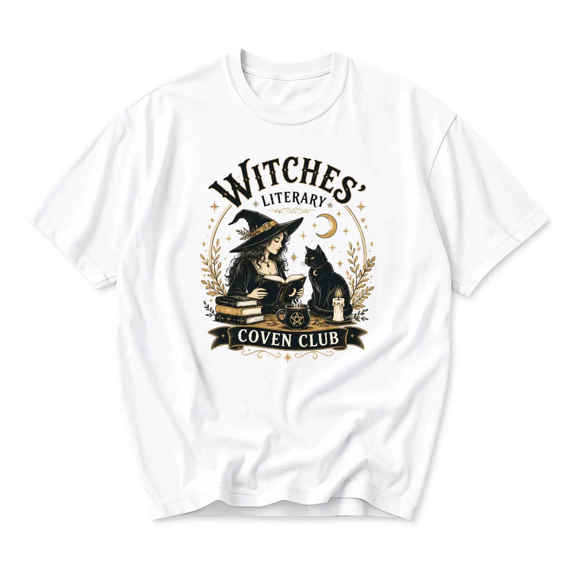 Graphic Tee Witches Literary Coven Club Unisex Shirt Celestial Reading Aesthetic Casual Cotton Blend Top for Book Lovers