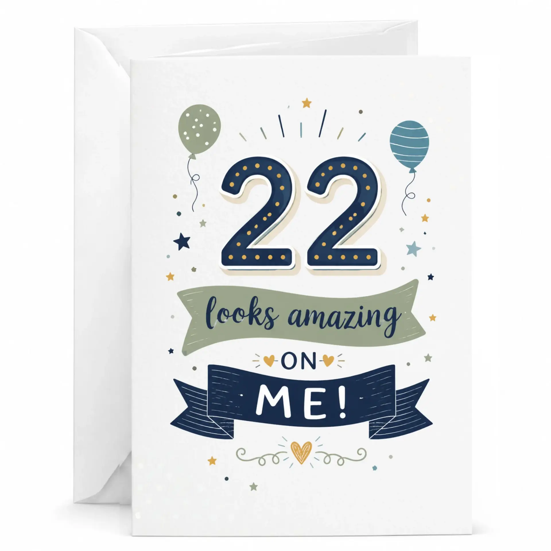 Birthday Card 22nd Birthday Gift Funny Twenty-Second Year Celebration Greeting Card with Envelope for Her or Him
