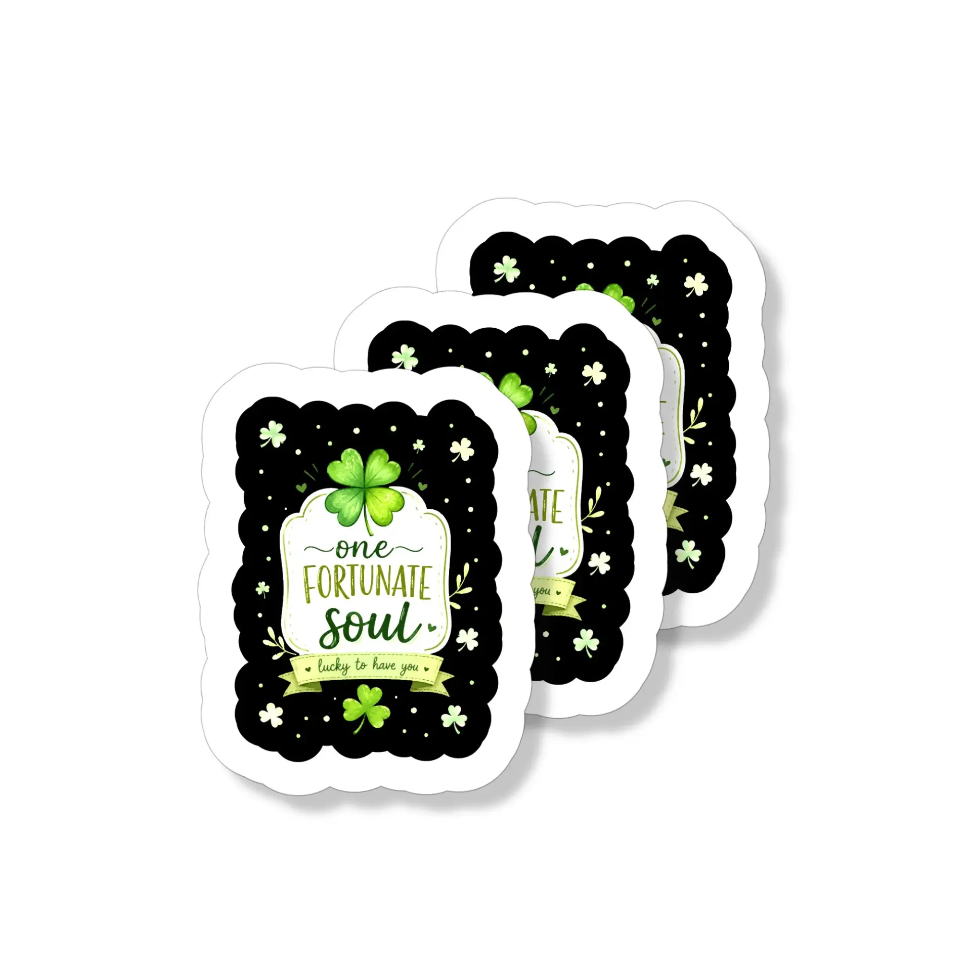 Vinyl Sticker Pack One Fortunate Soul Clover Design Waterproof Decals for Laptops Water Bottles Notebooks Set of 3
