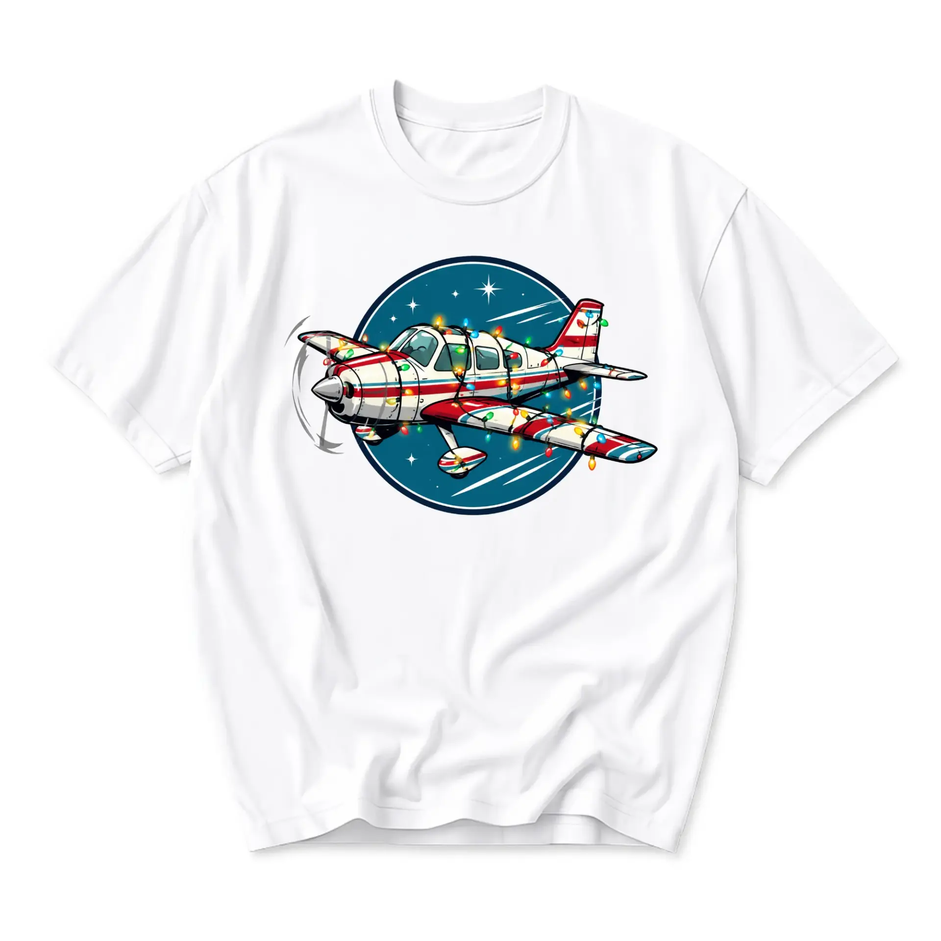 T-shirt Aviation Christmas Graphic Tee Seasonal Airplane Holiday Illustration Unisex Crew Neck Everyday Casual Top