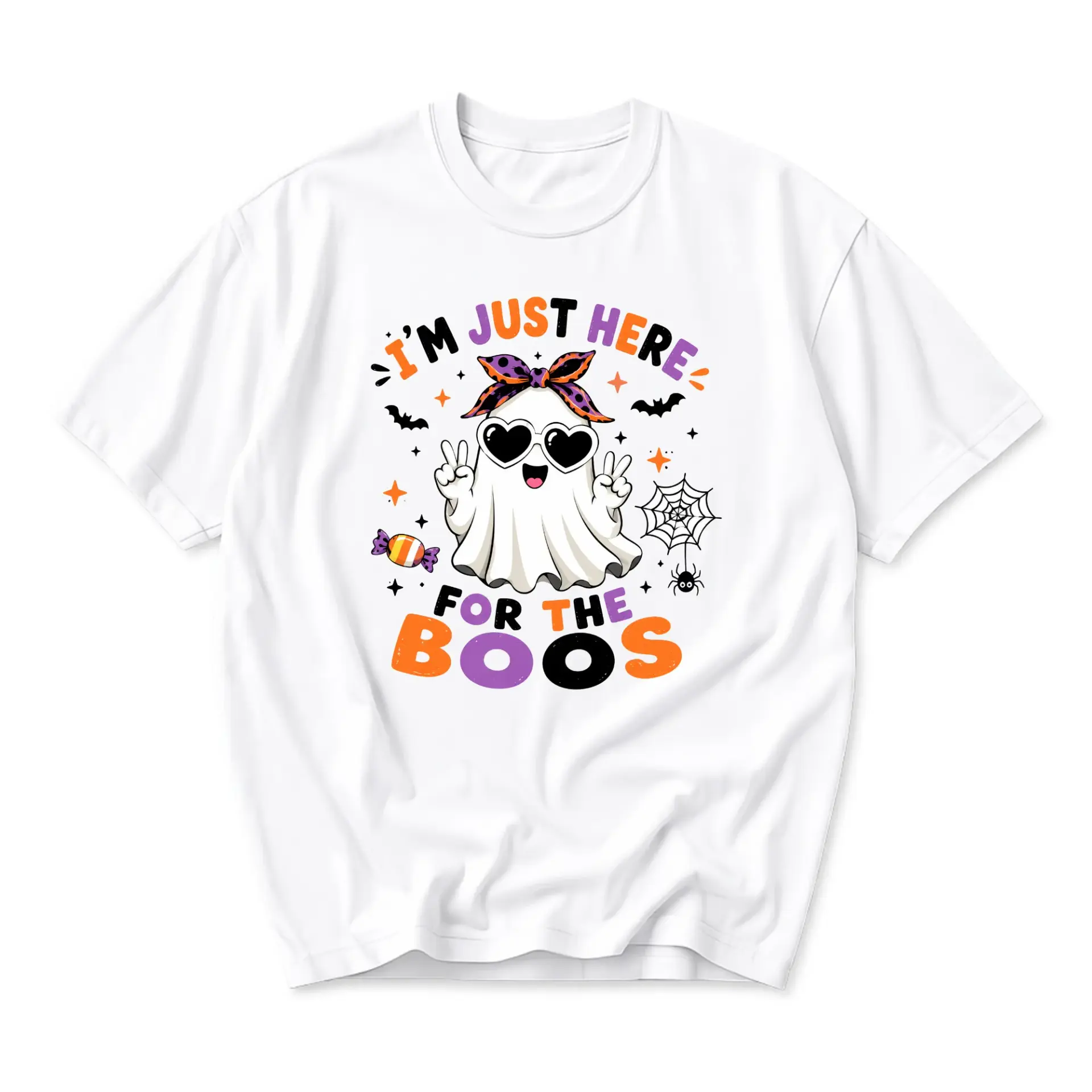 Funny Shirt I Am Just Here for the Boos Ghost Graphic Tee Unisex Crew Neck Casual Everyday Wear Soft Cotton Top