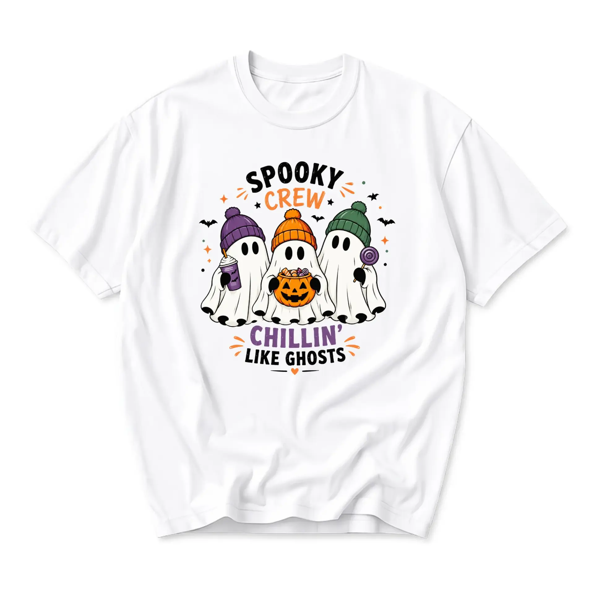 Graphic Tee Spooky Crew Chillin Like Ghosts Halloween Unisex Crew Neck Casual Everyday Printed Cotton T-Shirt
