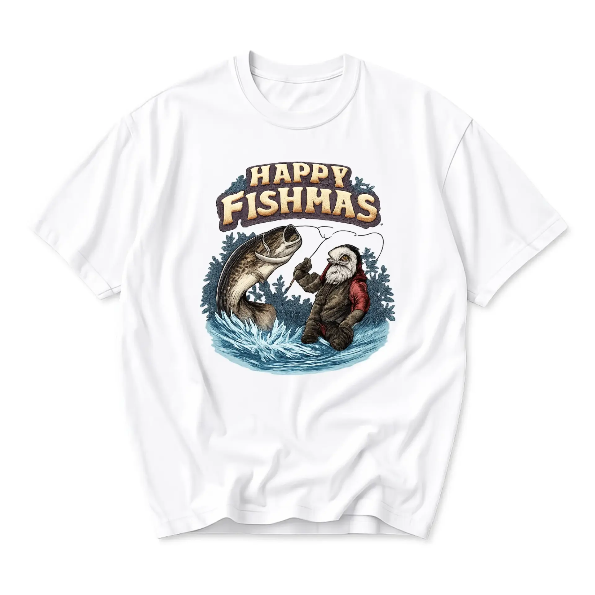 Funny Shirt Happy Fishmas Fishing Graphic Tee Unisex Casual Apparel Crew