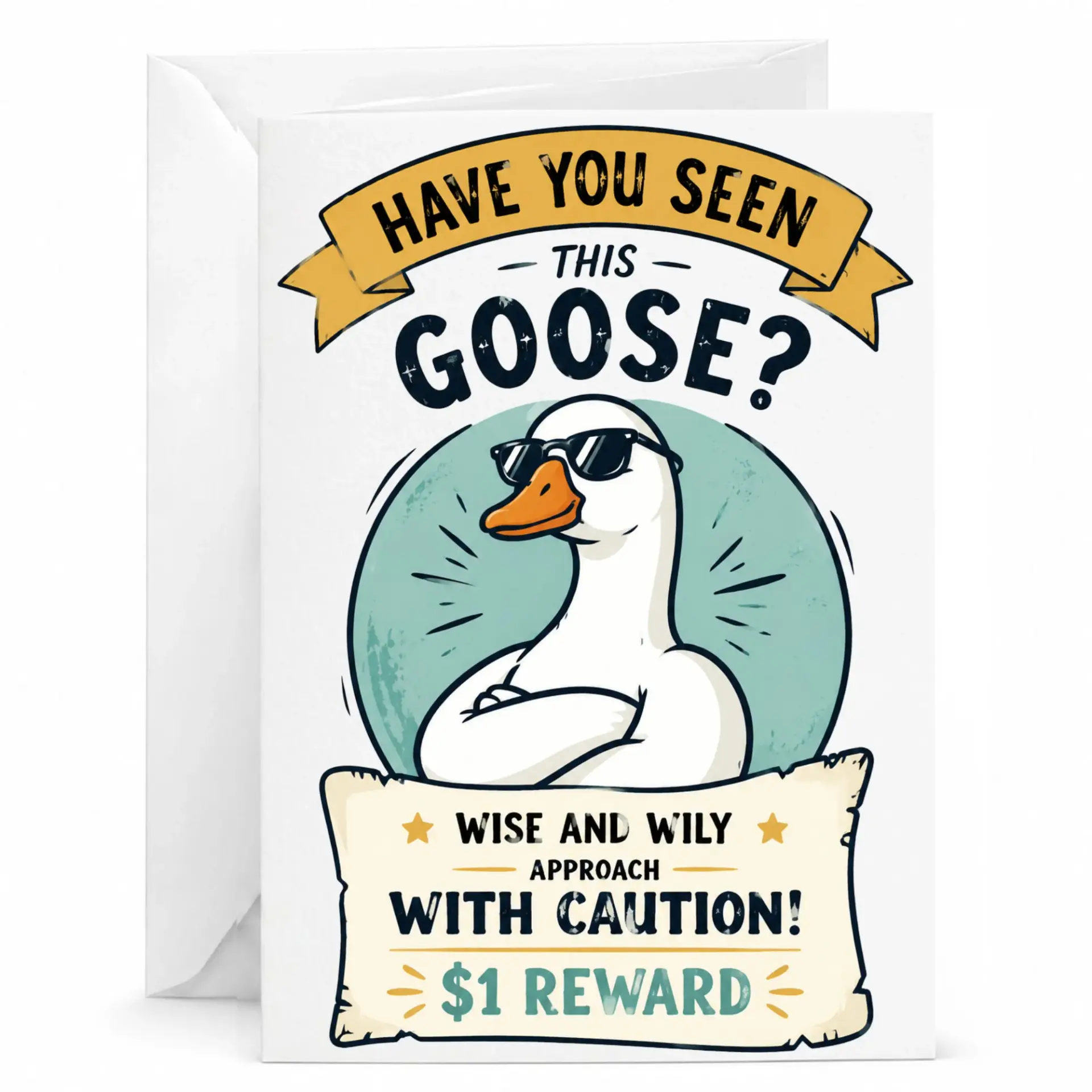 Funny Greeting Card with Envelope Quirky Animal Missing Poster Design Humorous for Any Occasion