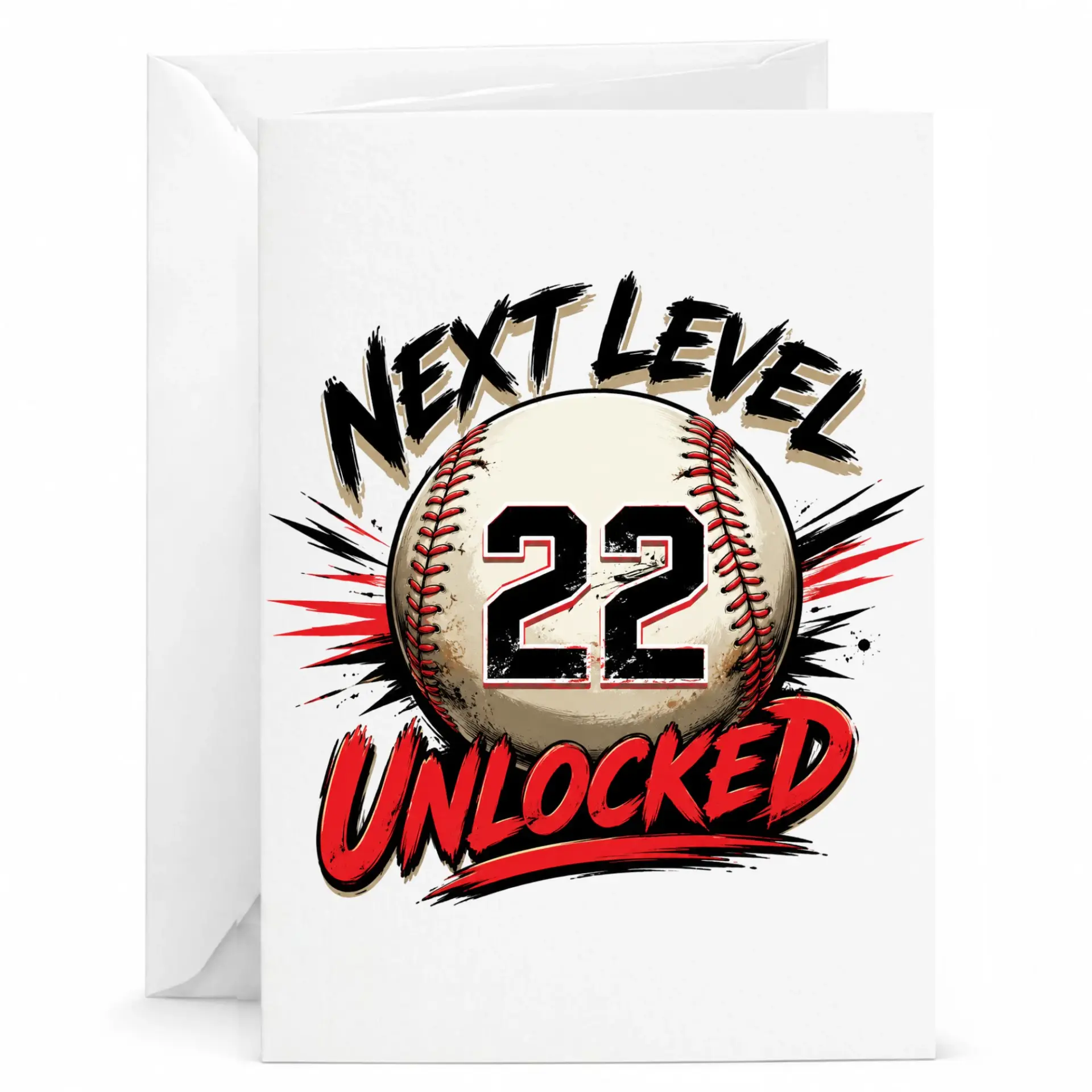 Baseball Themed Birthday Greeting Card, Twenty Second Birthday Card, Next Level Unlocked Sporty Design for Milestone