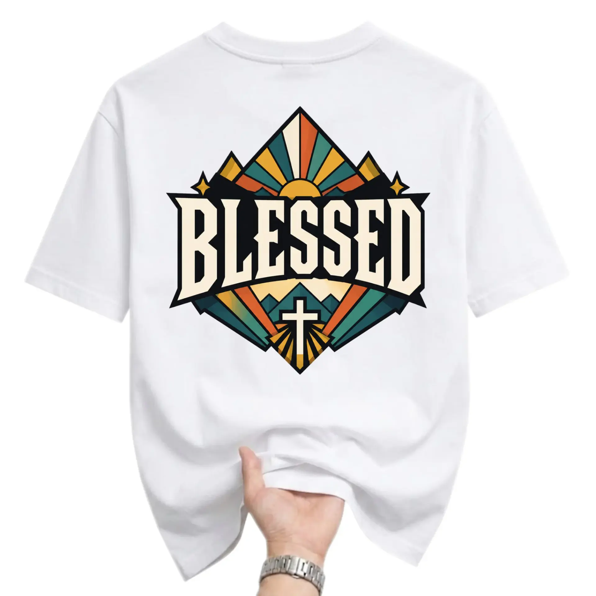 Graphic Tee Blessed Religious Cross Design White Unisex Crew Neck Cotton Blend Comfortable Casual Short Sleeve Shirt
