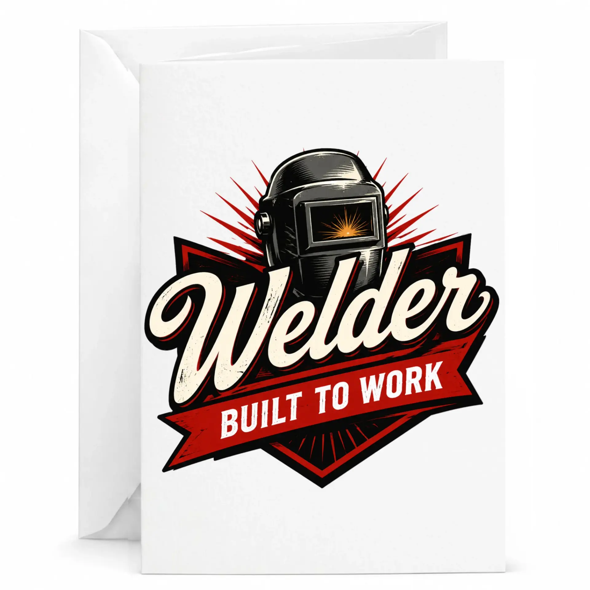 Welder Built to Work Greeting Card for Professionals and Trade Enthusiasts, Industrial Design Note Card 5x7 Inch