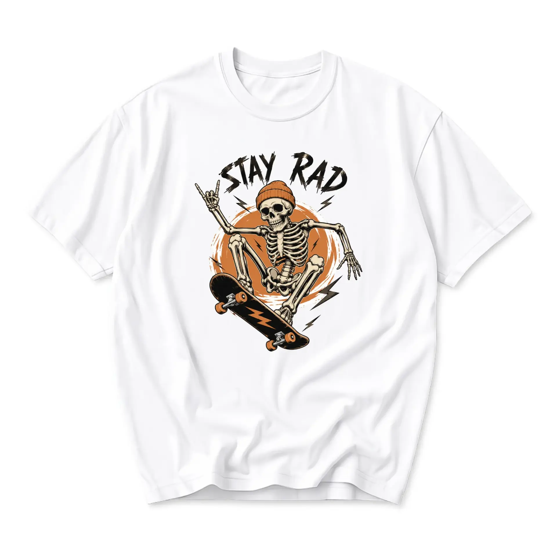 Graphic Tee Stay Rad Skeleton Skater Unisex Crew Neck Short Sleeve Shirt for Casual Streetwear and Everyday Outfit