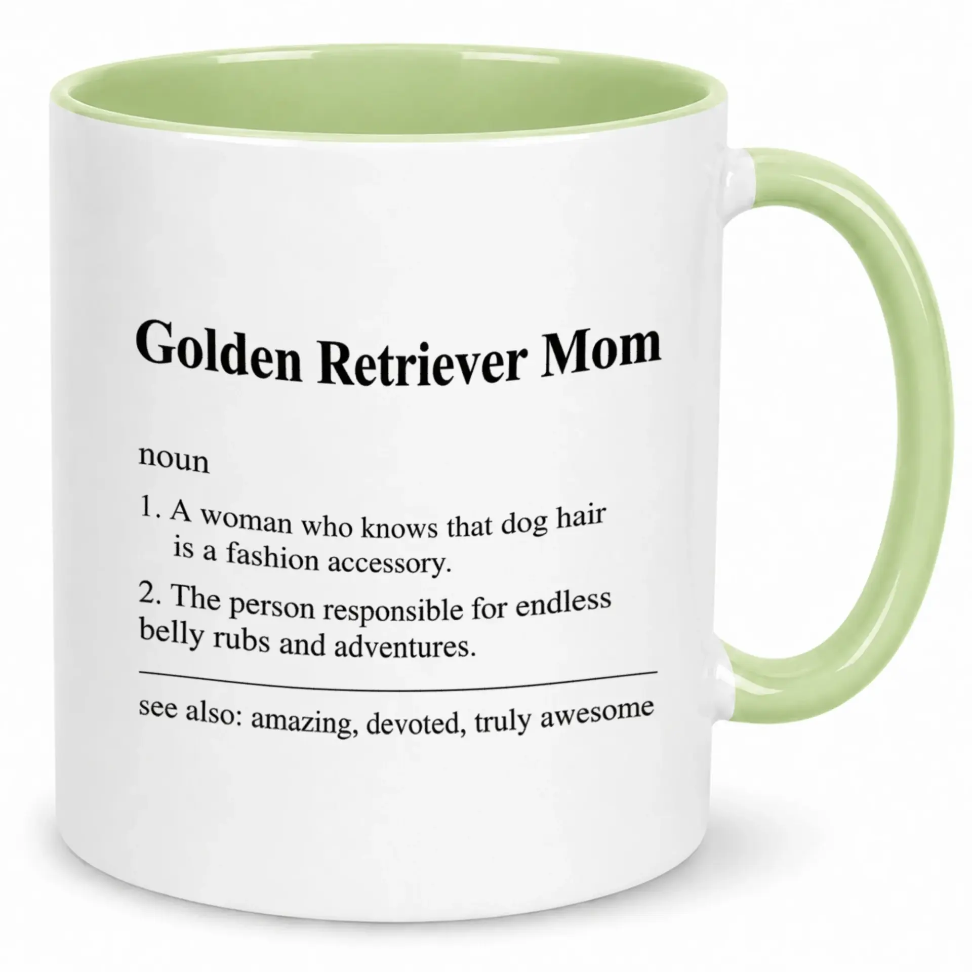 Funny Golden Mom Definition Ceramic Coffee Mug Unique Dog Lover Beverage Cup Gift for Women with Green Accent