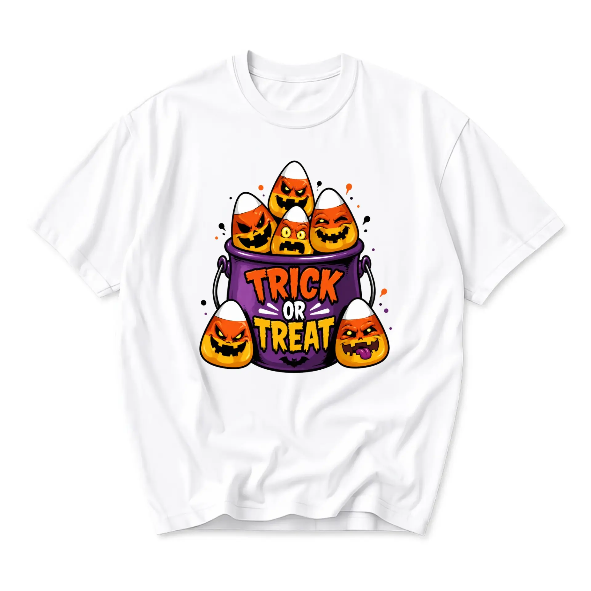 Graphic Tee Unisex Candy Corn Halloween Shirt Trick or Treat Spooky Season Holiday Apparel for Casual Everyday Wear