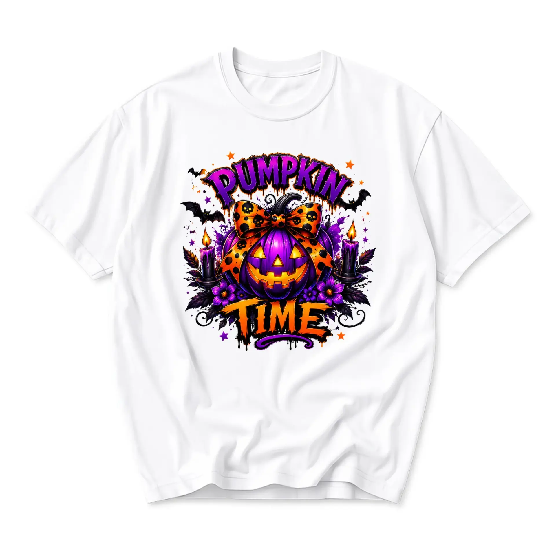 Graphic Tee Pumpkin Time Halloween Print Unisex Crew Neck T-Shirt Soft Casual Everyday Cotton Blend Apparel