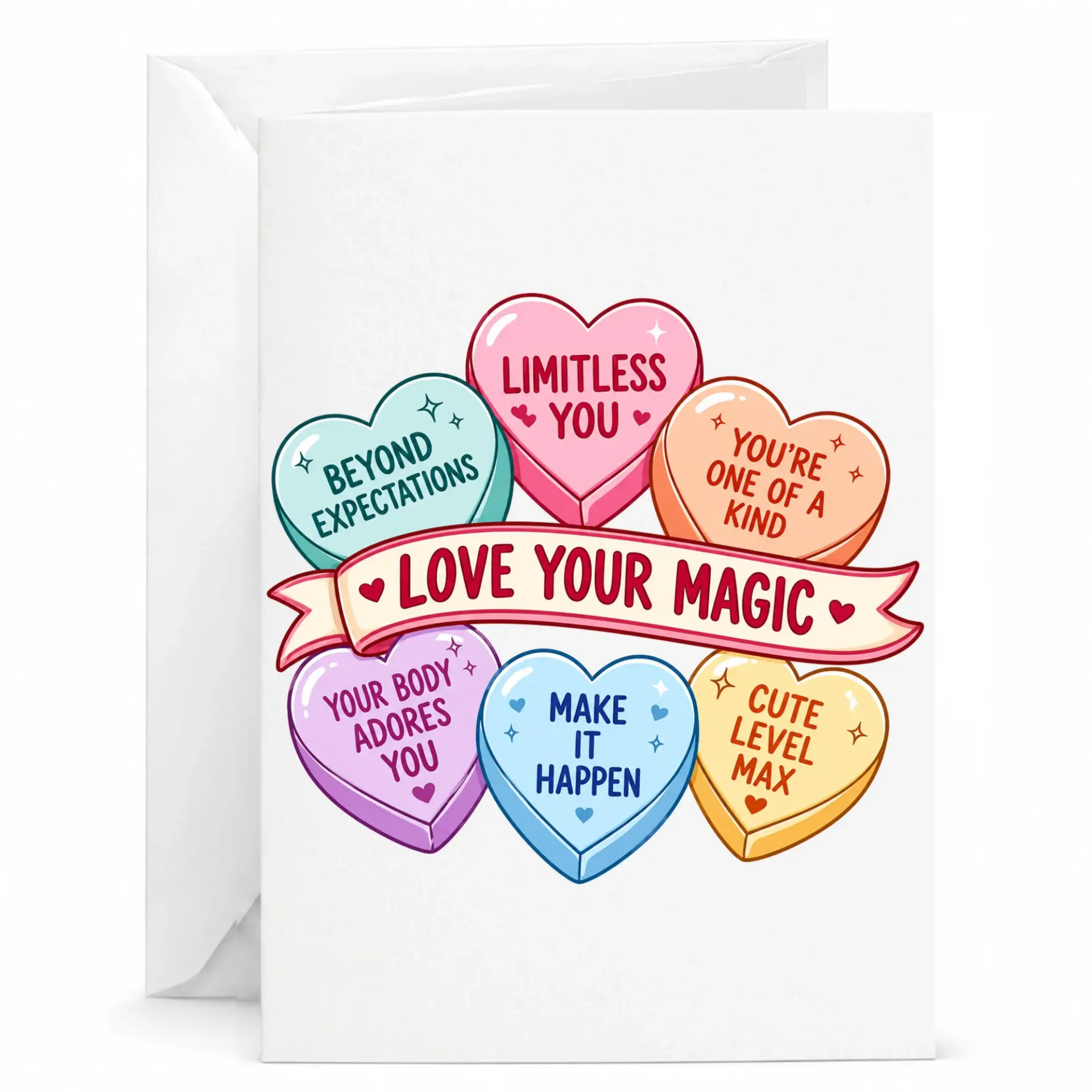 Love Your Encouragement Greeting Card with Hearts and Positive Affirmations for Supportive