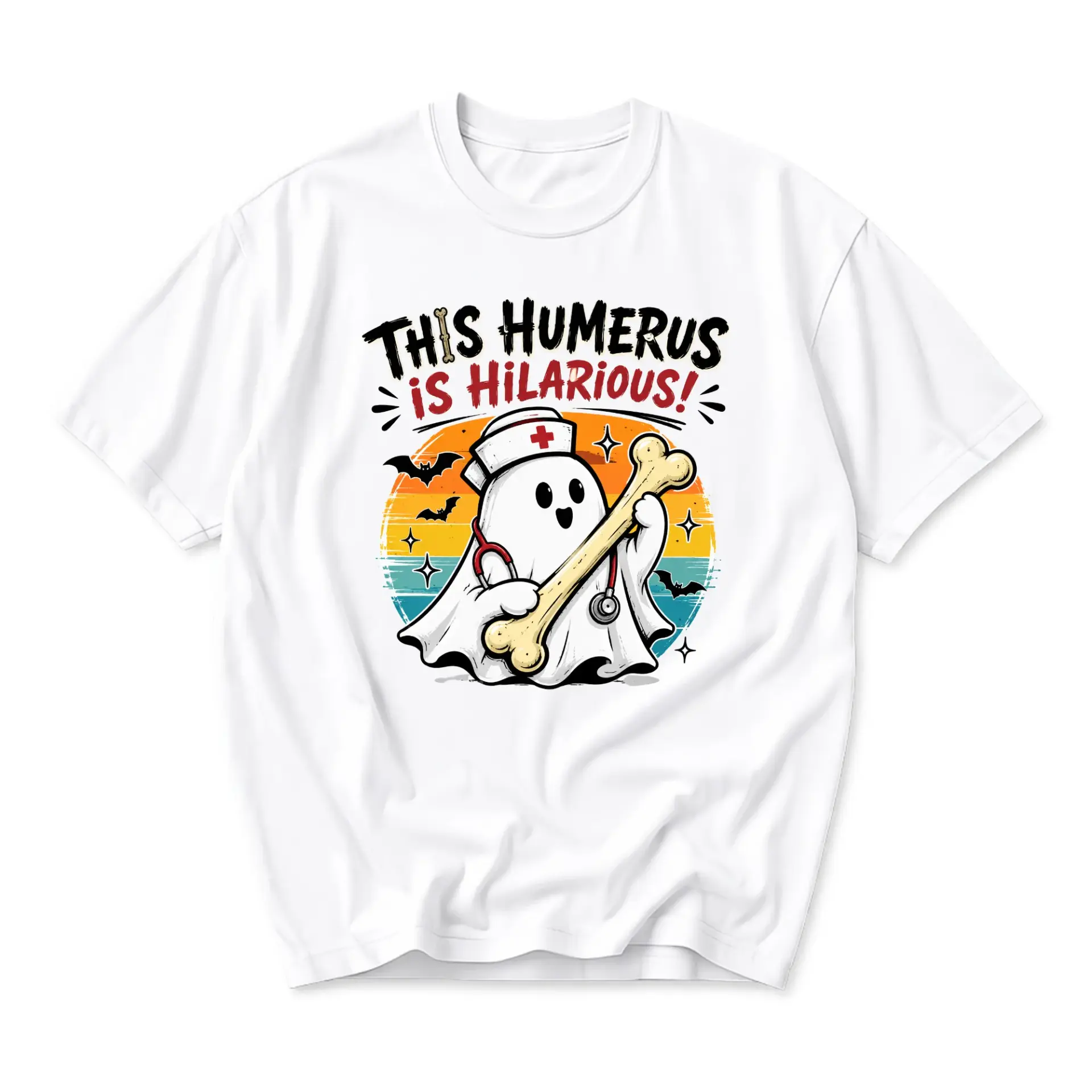 Funny Shirt This Humerus Is Hilarious Medical Ghost Graphic Tee Unisex Crew Neck Casual Everyday Wear Soft Cotton