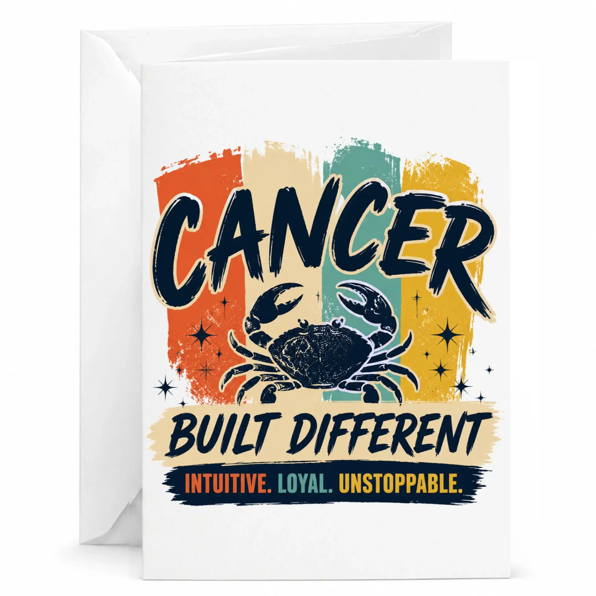 Funny Zodiac Greeting Card, Cancer Built Different Astrology Sign Card, Retro Inspired Birthday Note for Friends